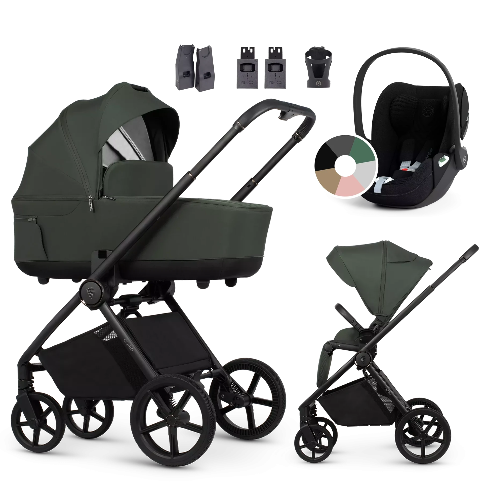 Venicci Claro + Cybex Cloud T i-Size +AKCESORIA - 3w1 | Forest