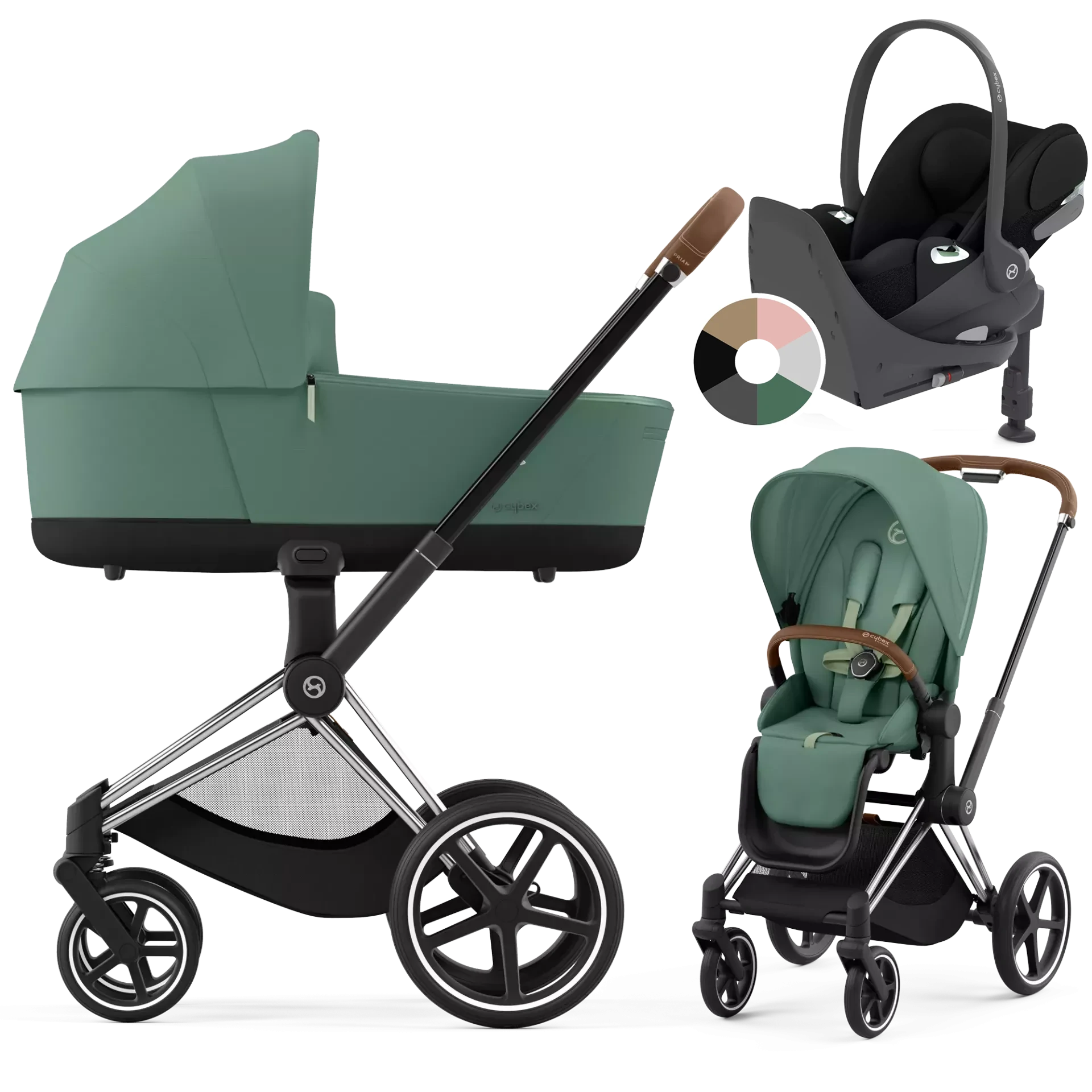 Cybex Priam 4.0 + Cybex Cloud T i-Size + baza T - 4w1 | Leaf Green (Chrome Brown Frame)