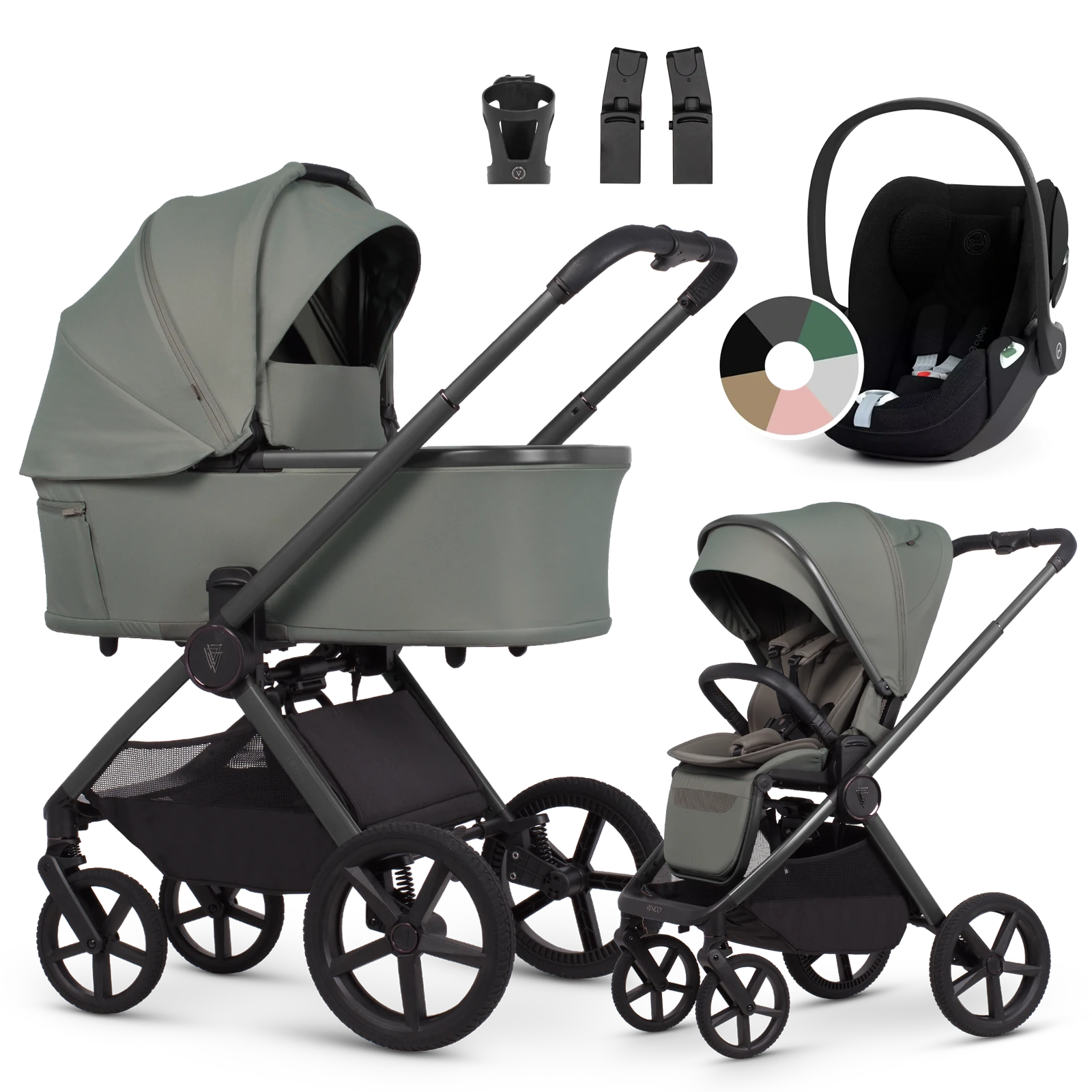 Venicci Upline 3 + Cybex Cloud T i-Size + AKCESORIA - 3w1 | Aloe