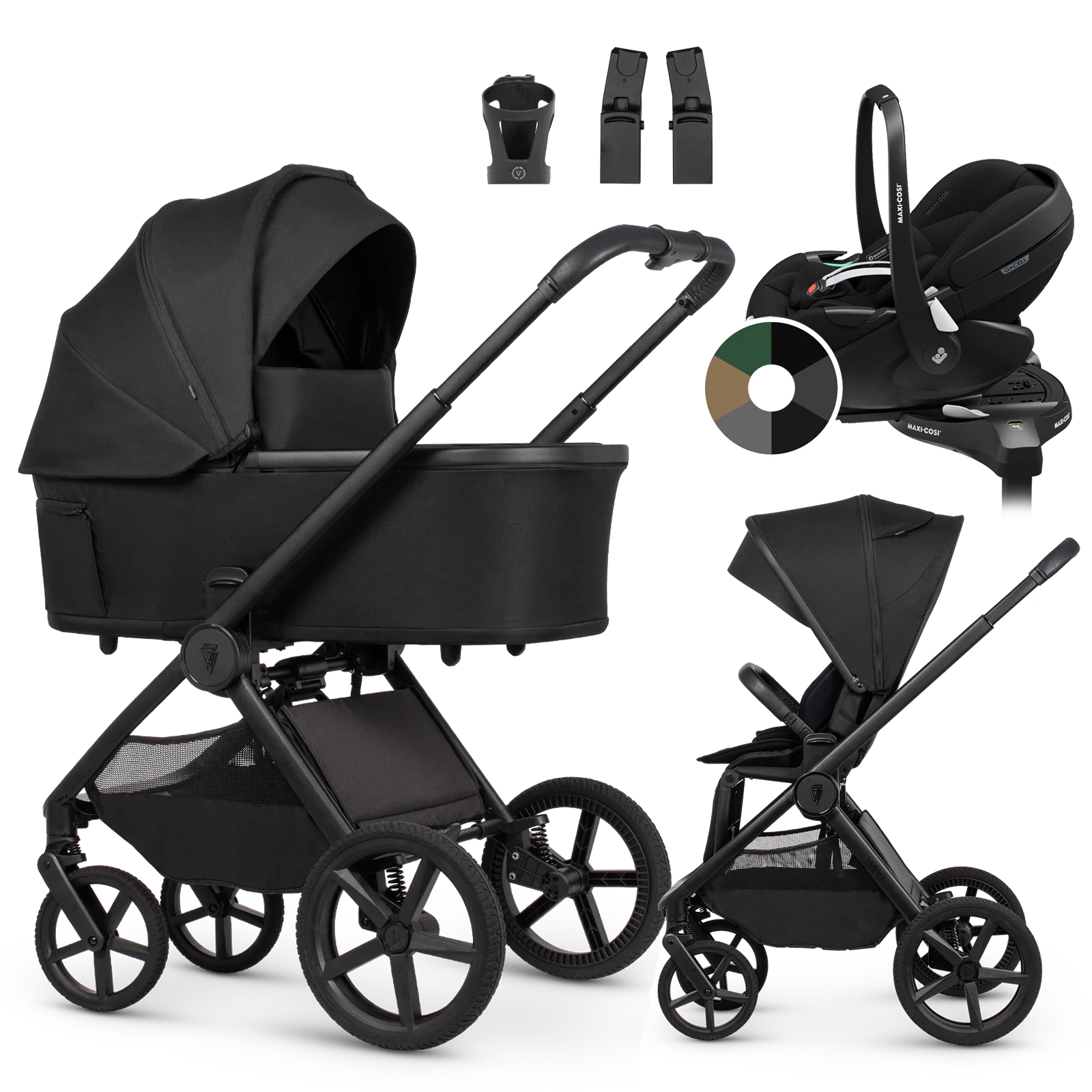 Venicci Upline 3 + Maxi-Cosi Pebble 360 Pro2 + baza + AKCESORIA - 4w1 | Onyx