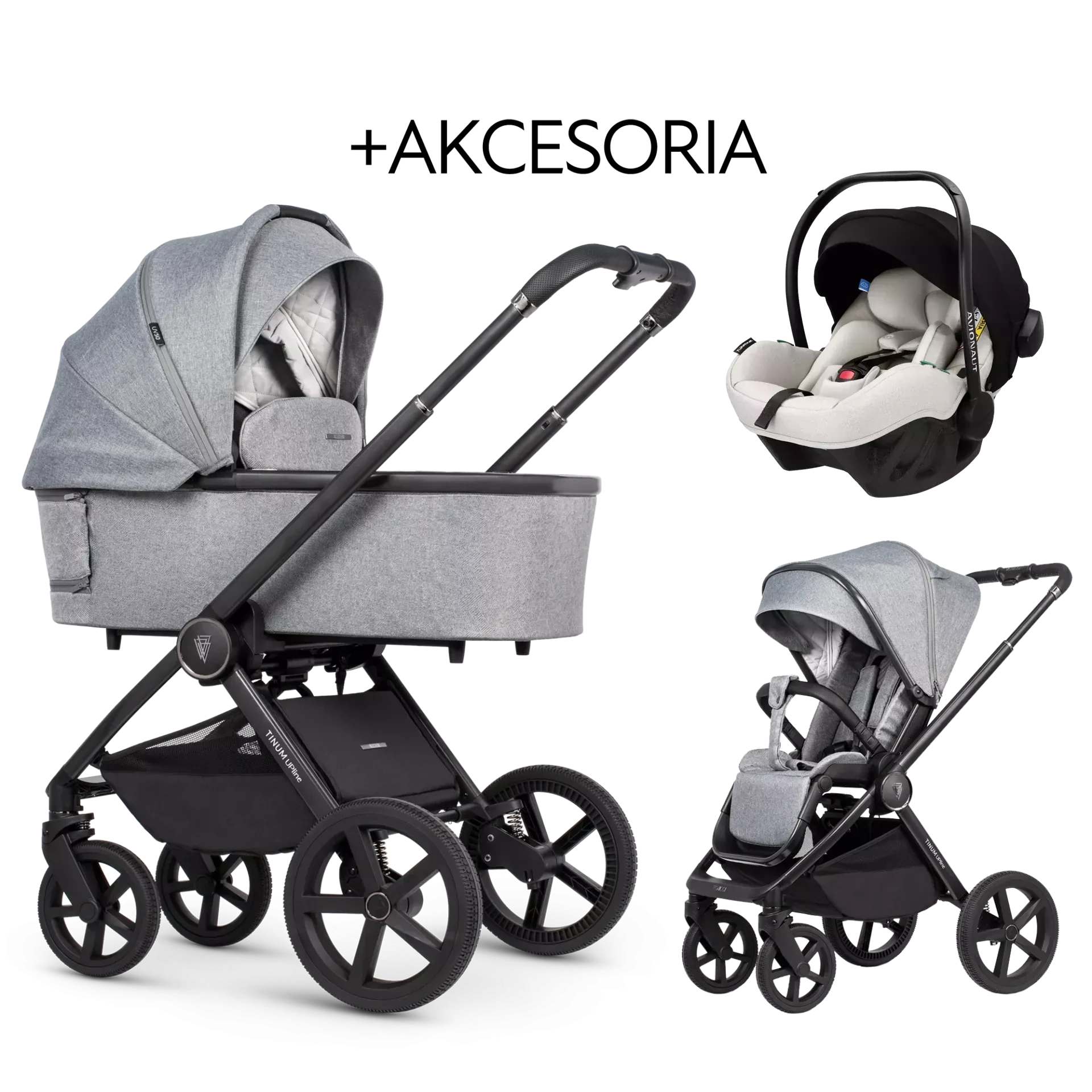 Venicci Tinum Upline + Avionaut Pixel Pro 2.0 C + AKCESORIA - 3w1 | Beige Pro.02 | Classic Grey