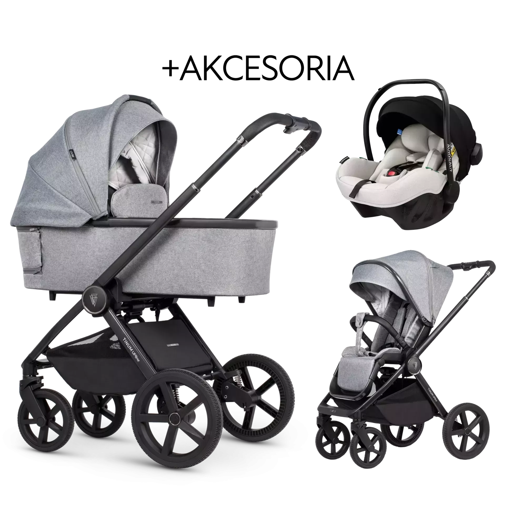 Venicci Tinum Upline + Avionaut Pixel Pro 2.0 C + AKCESORIA - 3w1 | Beige Pro.02 | Classic Grey