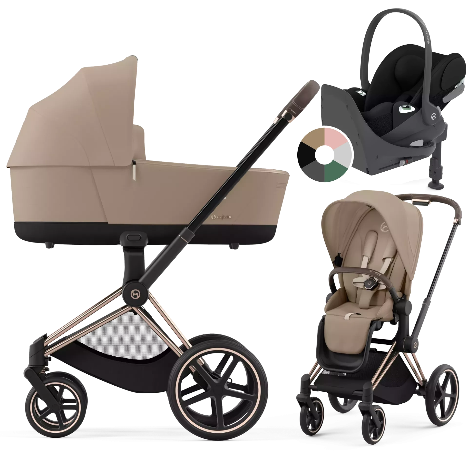 Cybex Priam 4.0 + Cybex Cloud T i-Size + baza T - 4w1 | Cozy Beige (Rosegold Frame)