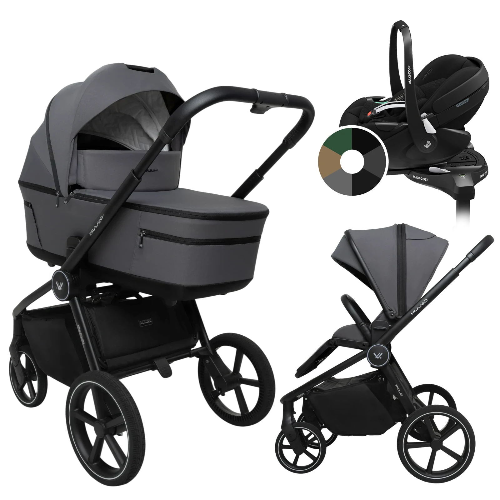 Muuvo Fold + Maxi-Cosi Pebble 360 Pro2 + baza + GRATIS - 4w1 | Iron Graphite