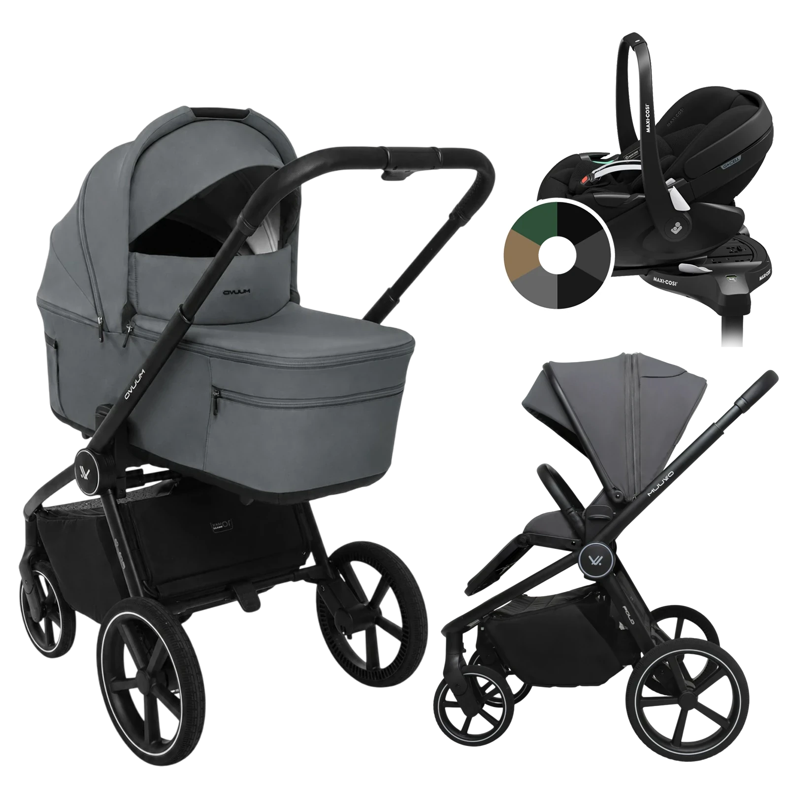 Muuvo Fold + Maxi-Cosi Pebble 360 Pro2 + baza + GRATIS - 4w1 | Iron Graphite