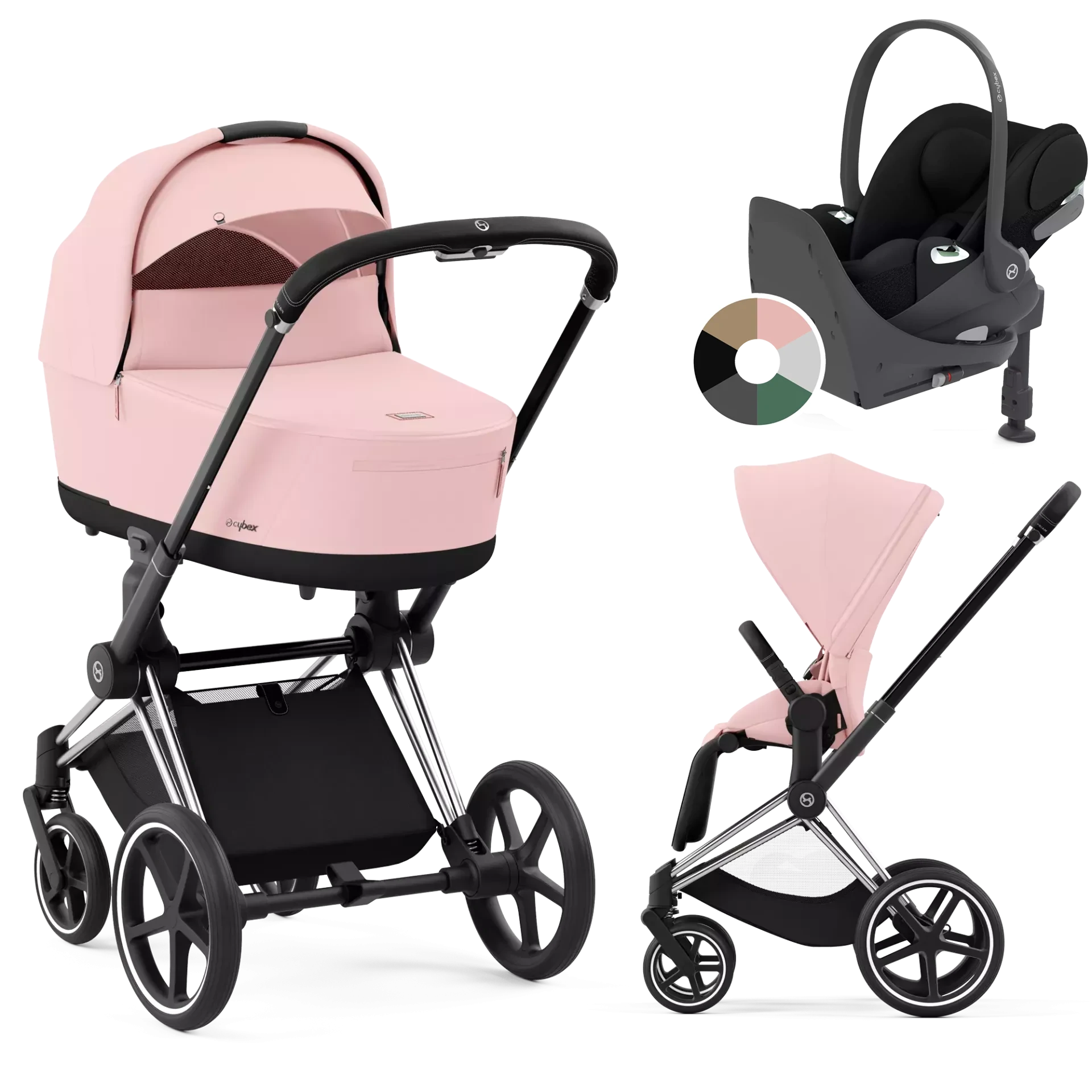 Cybex Priam 4.0 + Cybex Cloud T i-Size + baza T - 4w1 | Peach Pink (Chrome Black Frame)