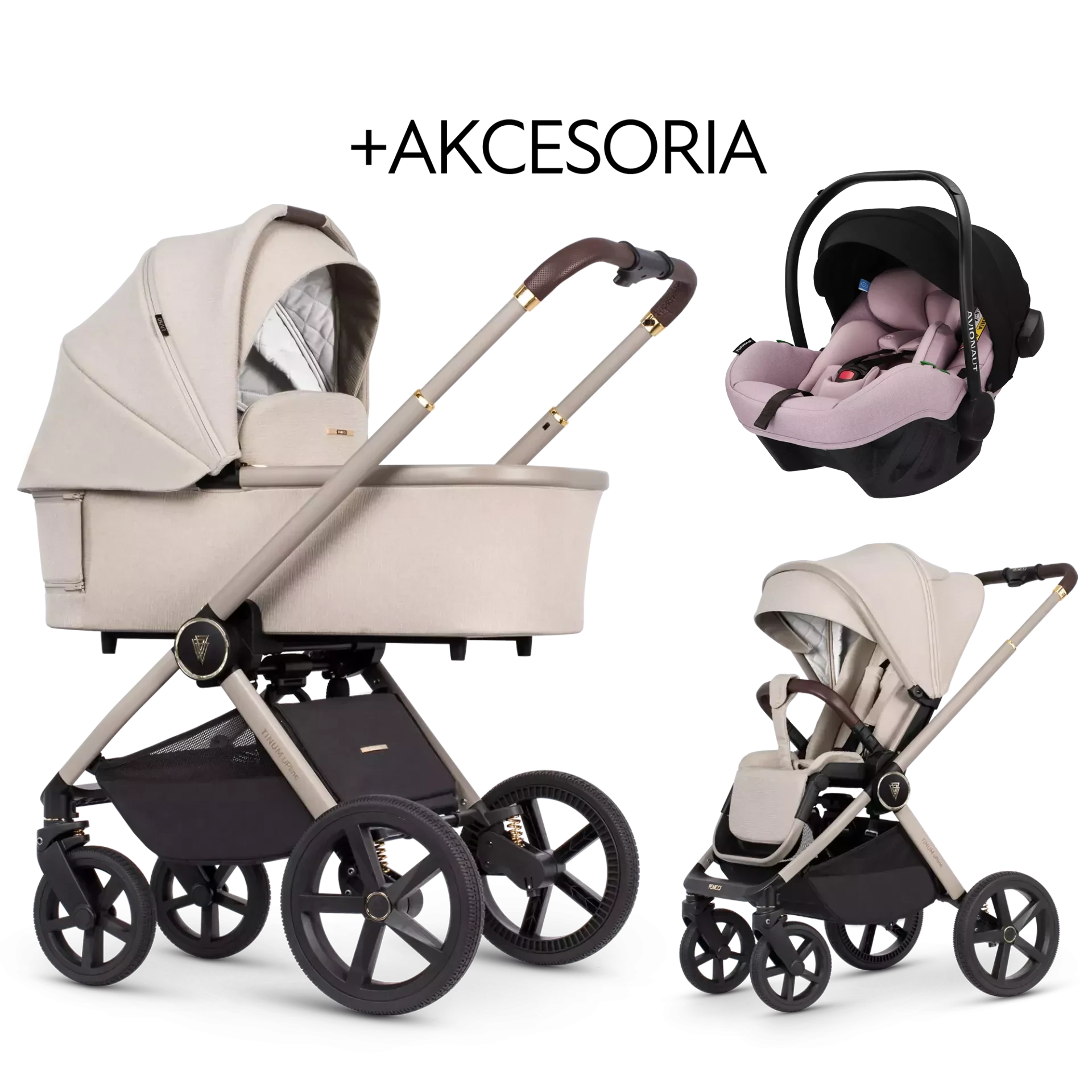 Venicci Tinum Upline + Avionaut Pixel Pro 2.0 C + AKCESORIA - 3w1 | Stone Beige