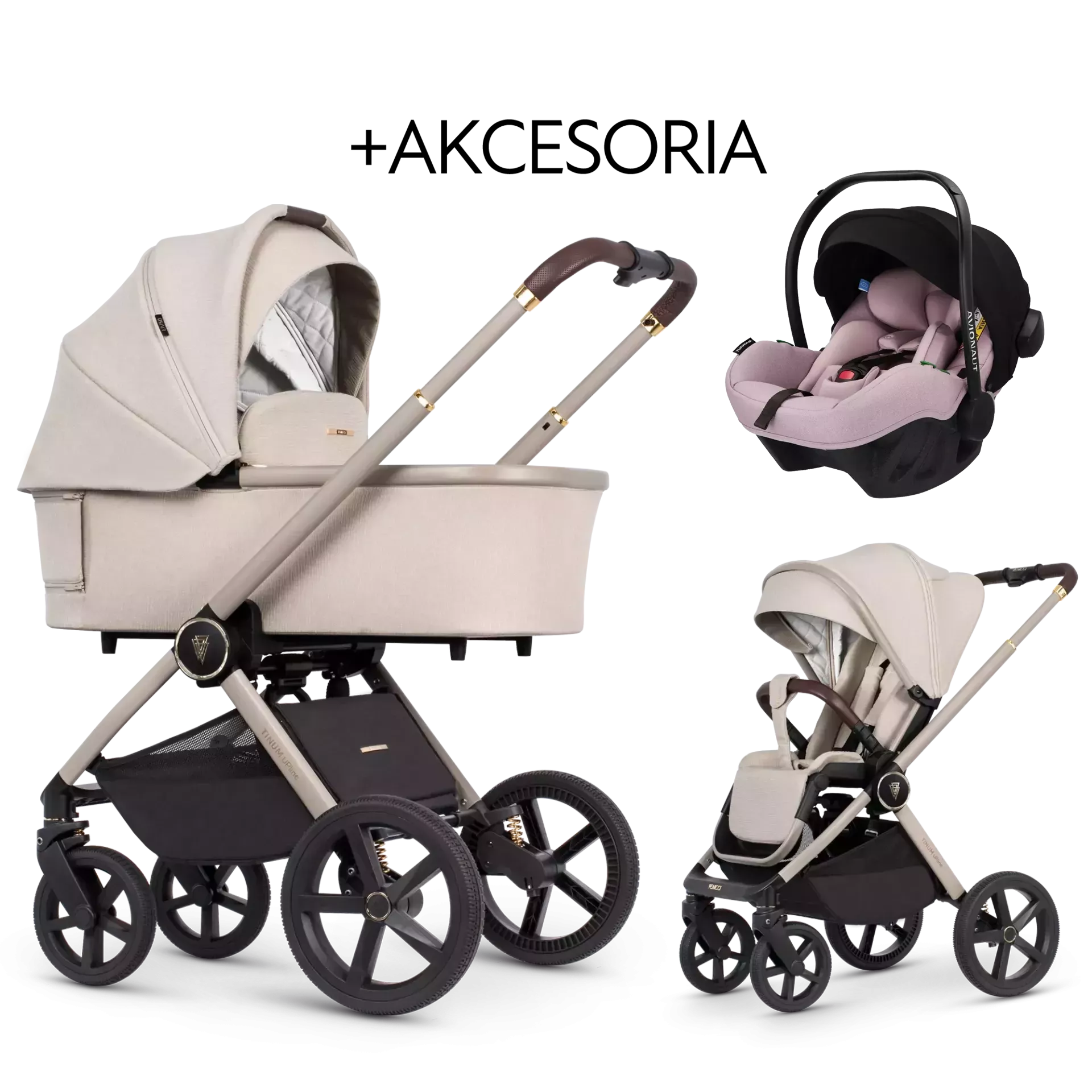 Venicci Tinum Upline + Avionaut Pixel Pro 2.0 C + AKCESORIA - 3w1 | Stone Beige