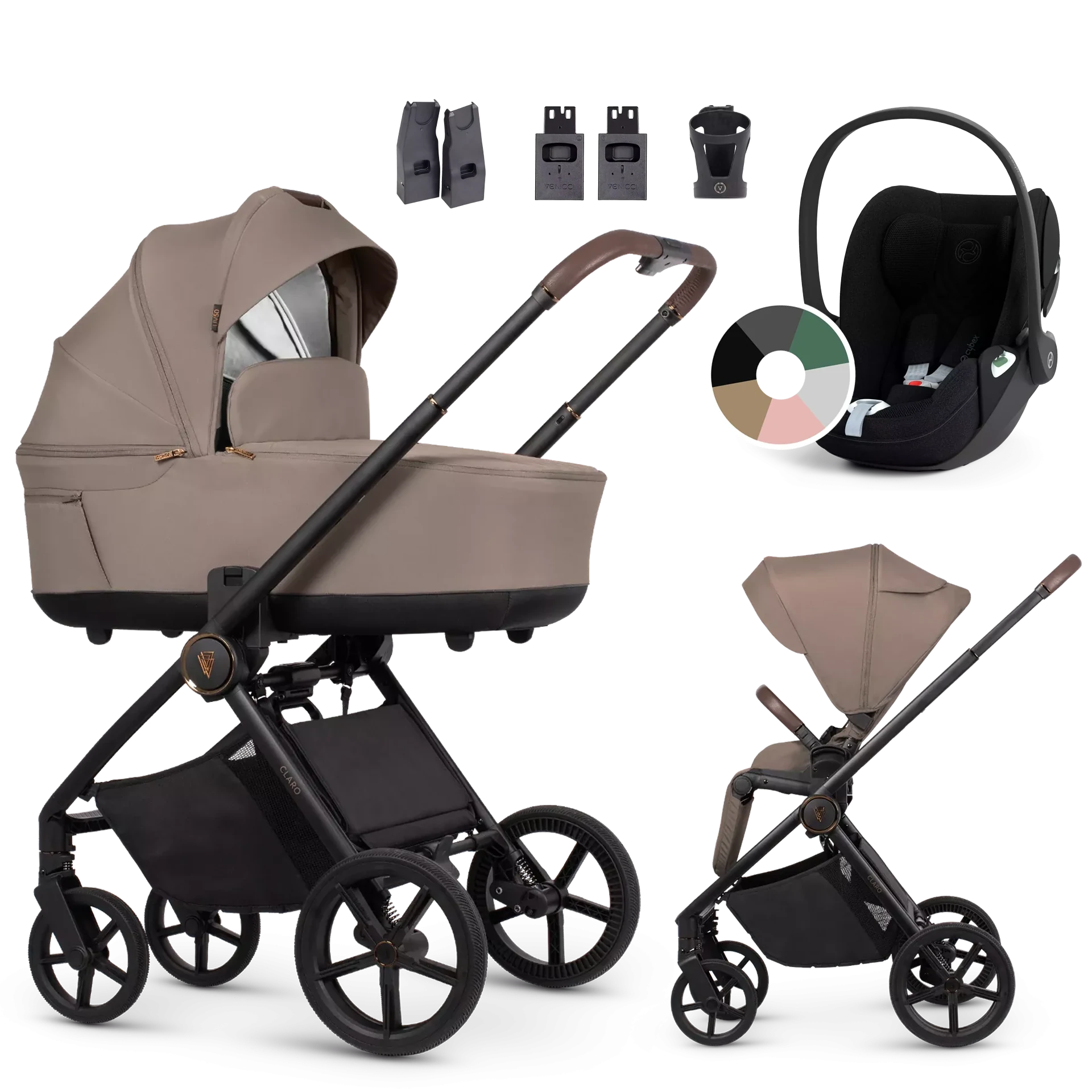 Venicci Claro + Cybex Cloud T i-Size +AKCESORIA - 3w1 | Almond