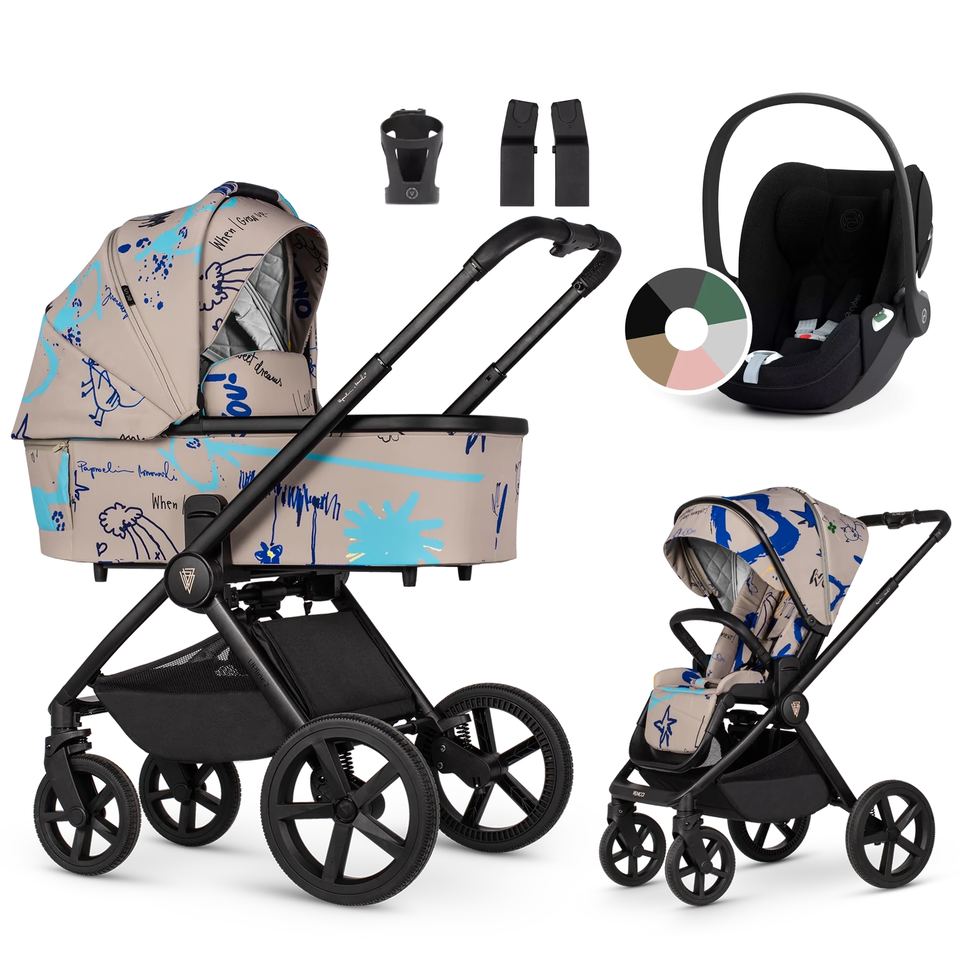 Venicci Upline 2 + Cybex Cloud T i-Size - wózek 3w1 | Beige