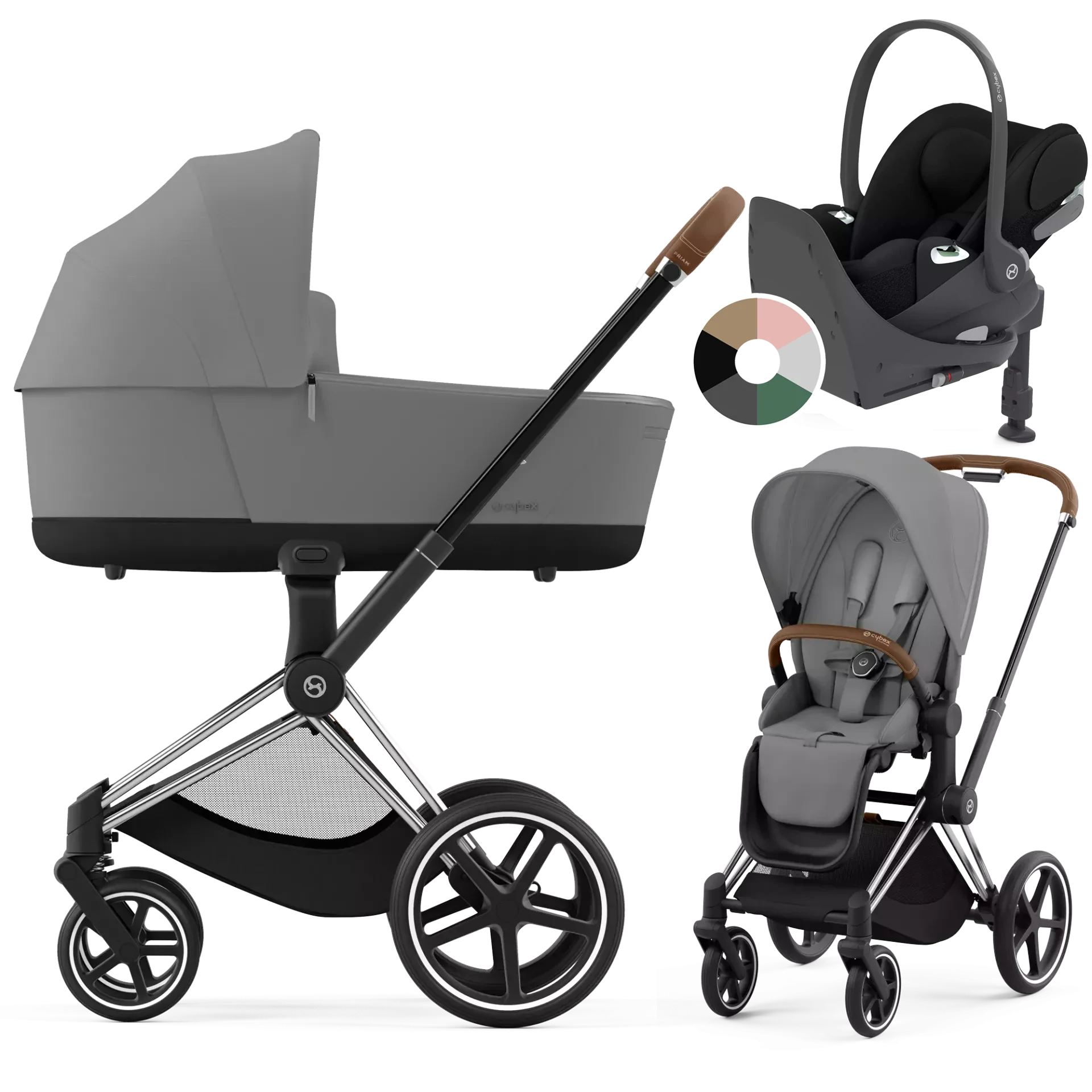 Cybex Priam 4.0 + Cybex Cloud T i-Size + baza T - 4w1 | Mirage Grey (Chrome Brown Frame)