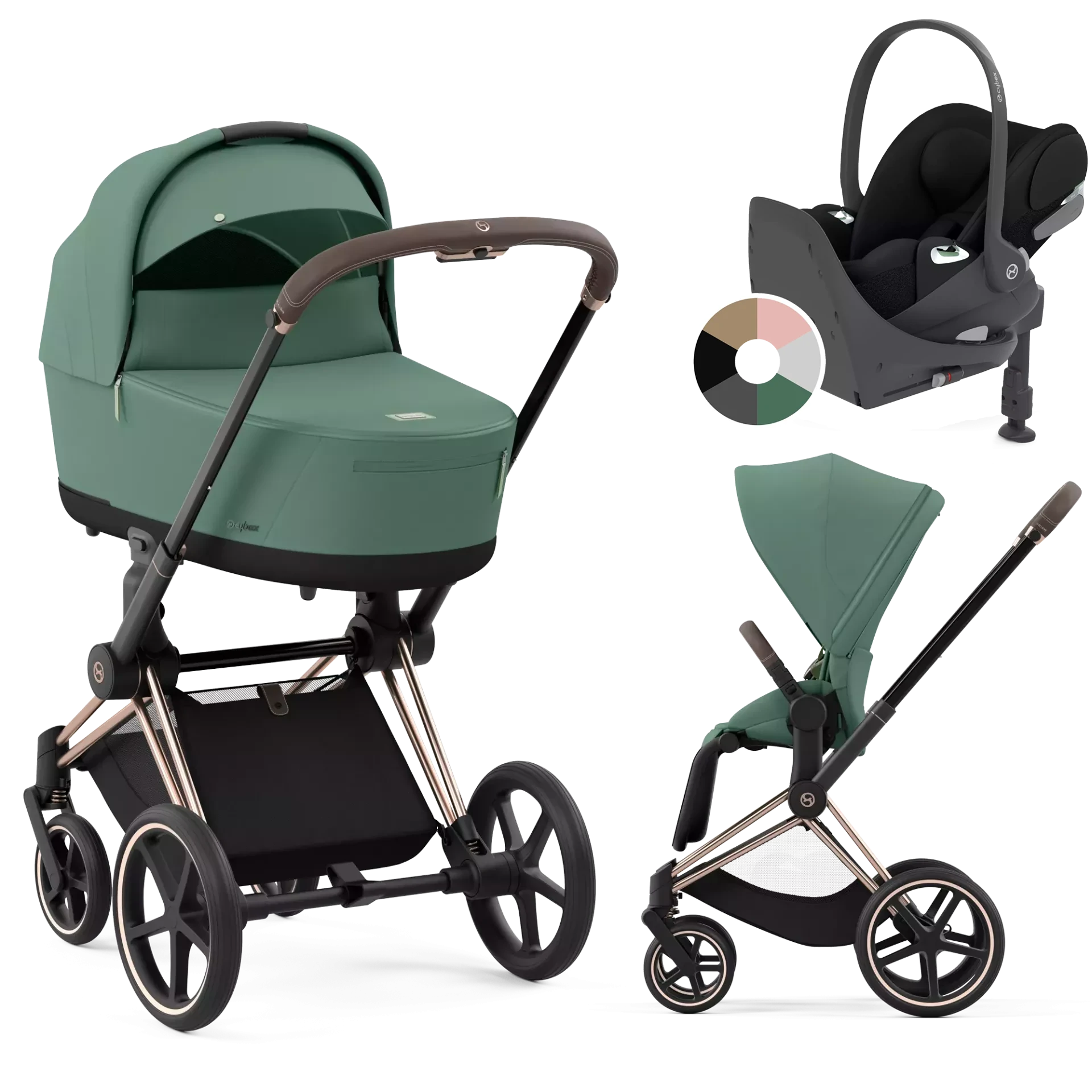 Cybex Priam 4.0 + Cybex Cloud T i-Size + baza T - 4w1 | Leaf Green (Rosegold Frame)