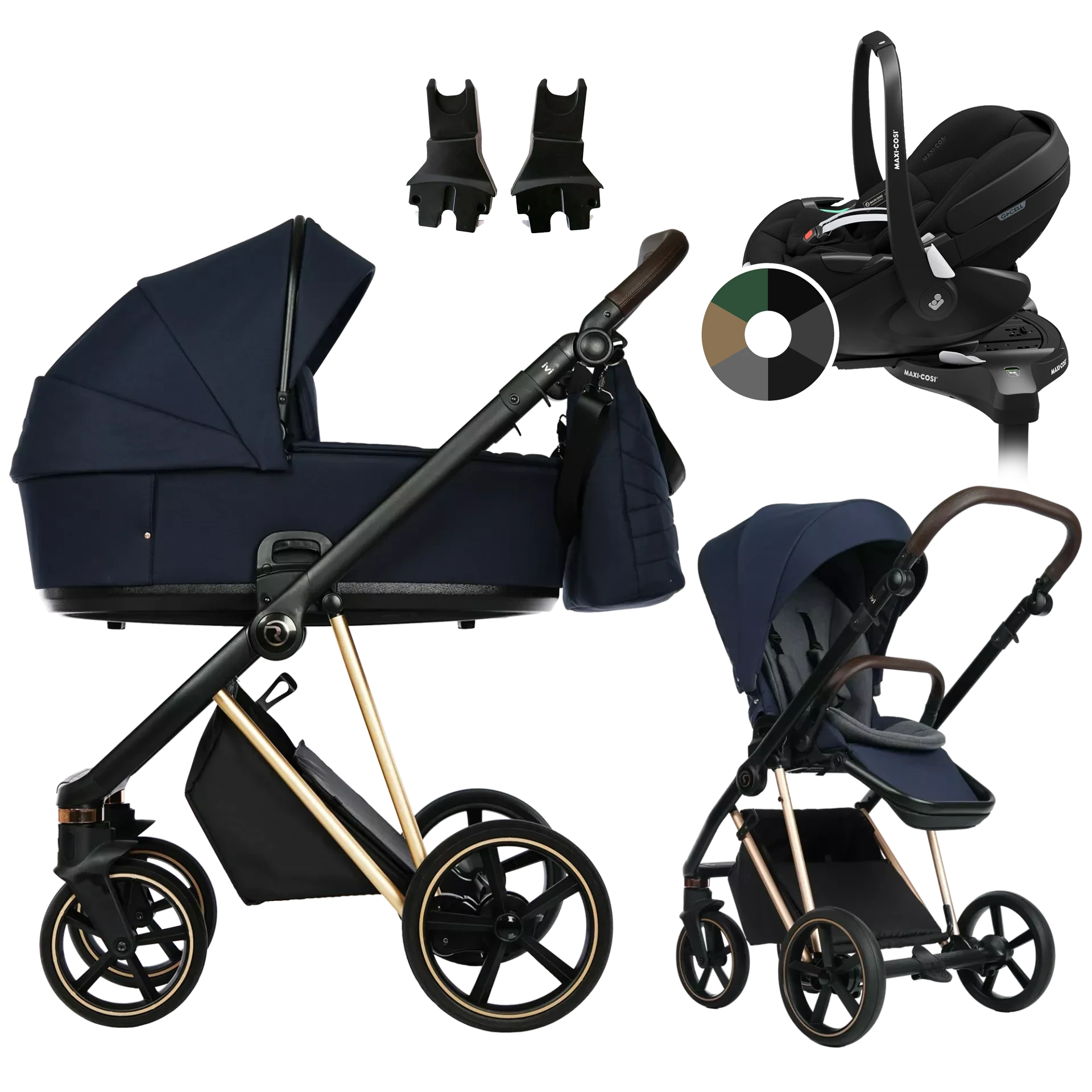 Roan Ivi 2.0 + Maxi-Cosi Pebble 360 Pro2 + baza +GRATIS - 4w1 | Mystic Blue Rosegold