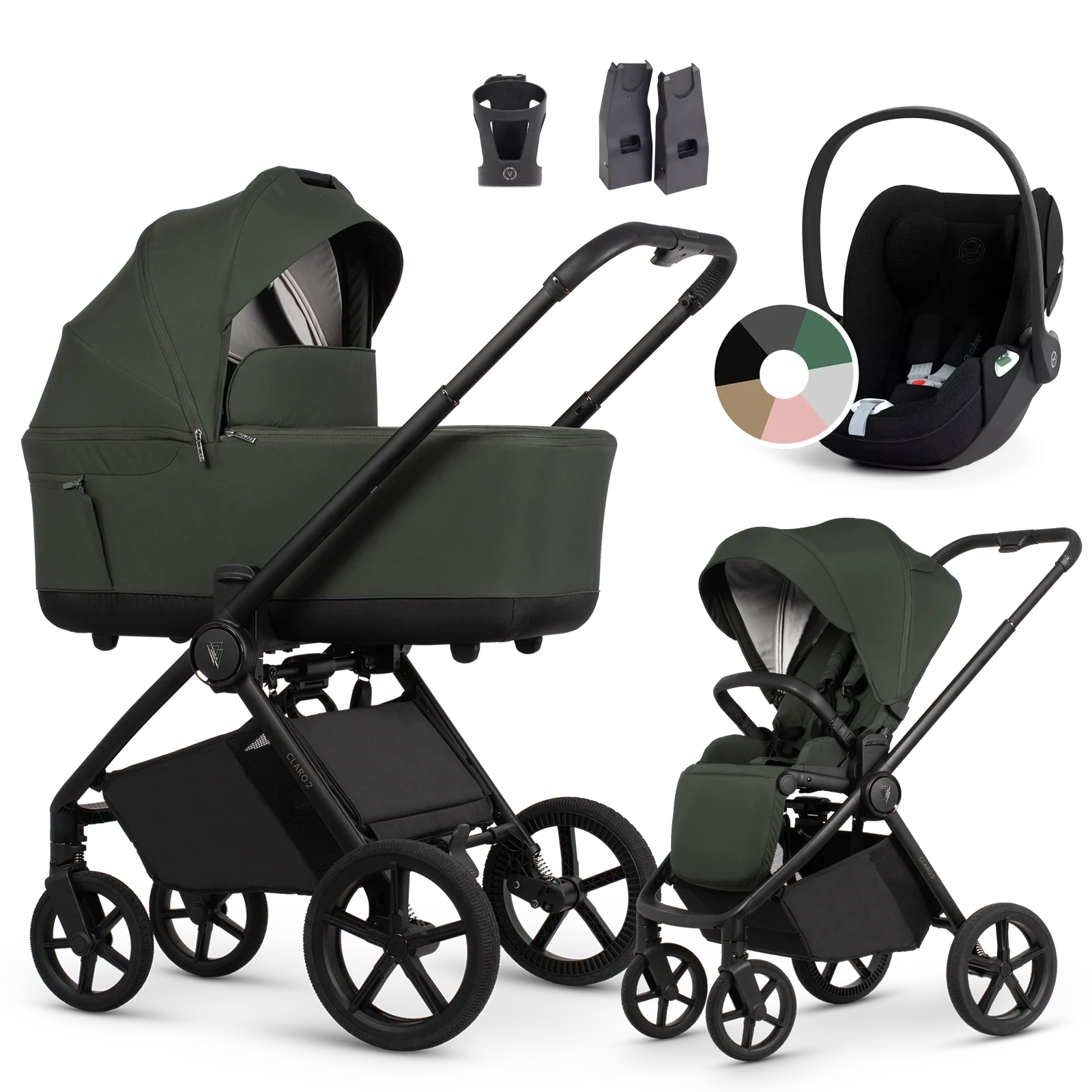 Venicci Claro 2 + Cybex Cloud T i-Size + AKCESORIA - 3w1 | Forest