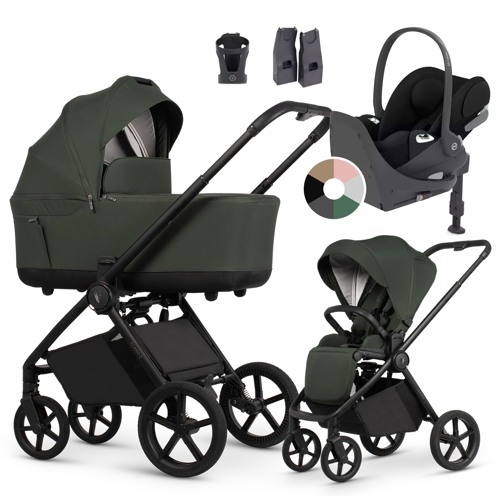 Venicci Claro 2 + Cybex Cloud T + baza T + AKCESORIA - 4w1 | Forest