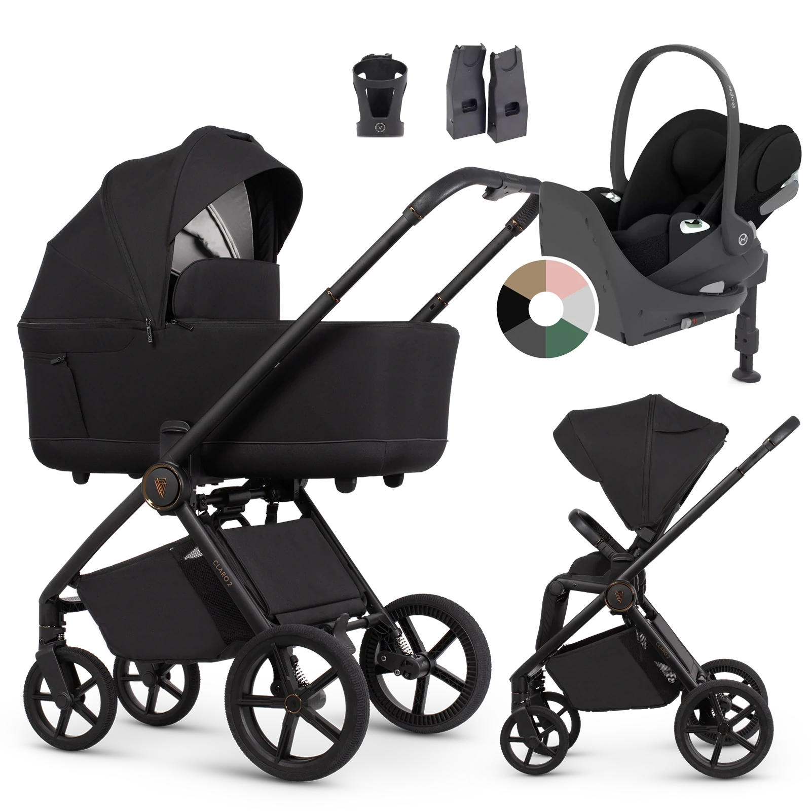 Venicci Claro 2 + Cybex Cloud T + baza T + AKCESORIA - 4w1 | Noir