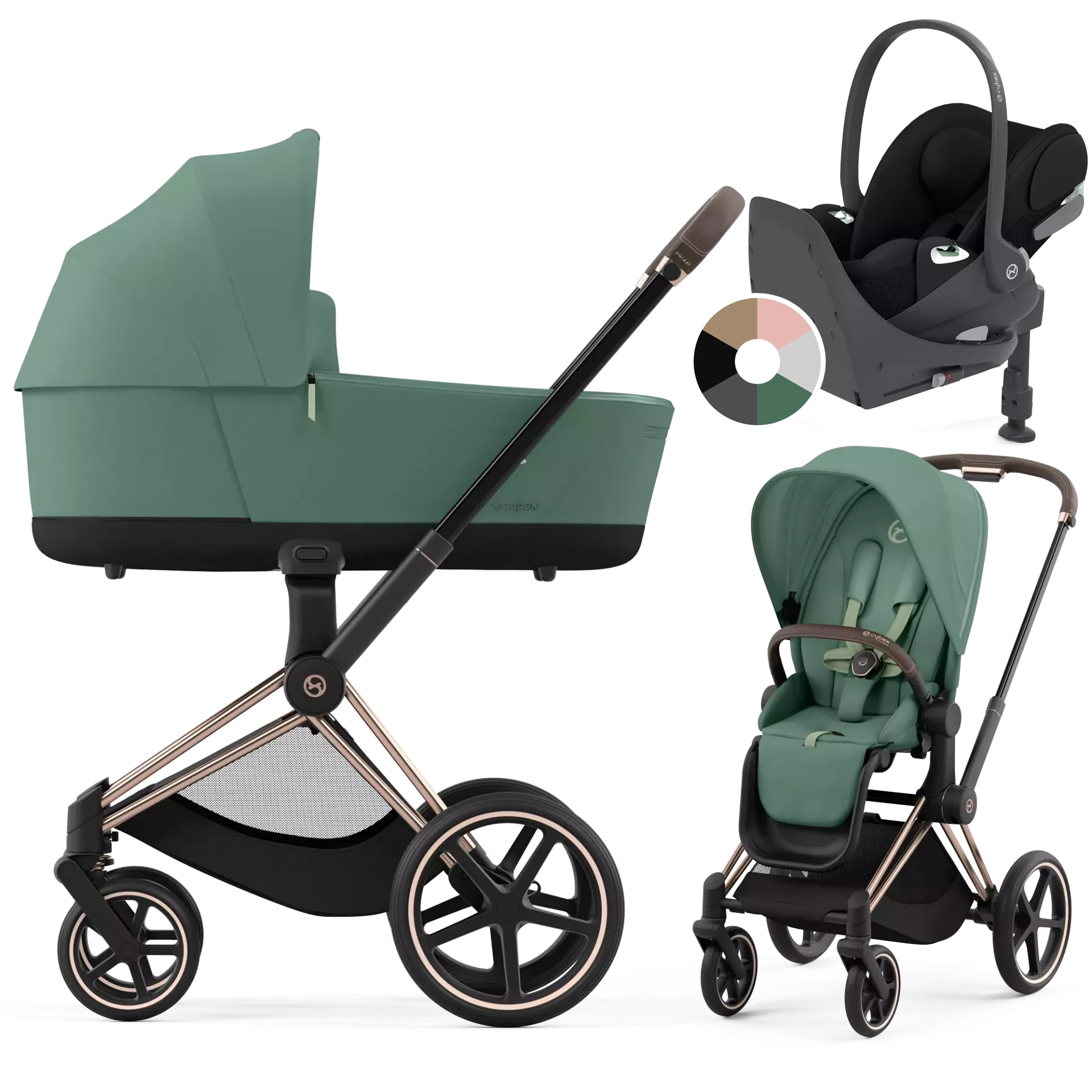 Cybex Priam 4.0 + Cybex Cloud T i-Size + baza T - 4w1 | Leaf Green (Rosegold Frame)