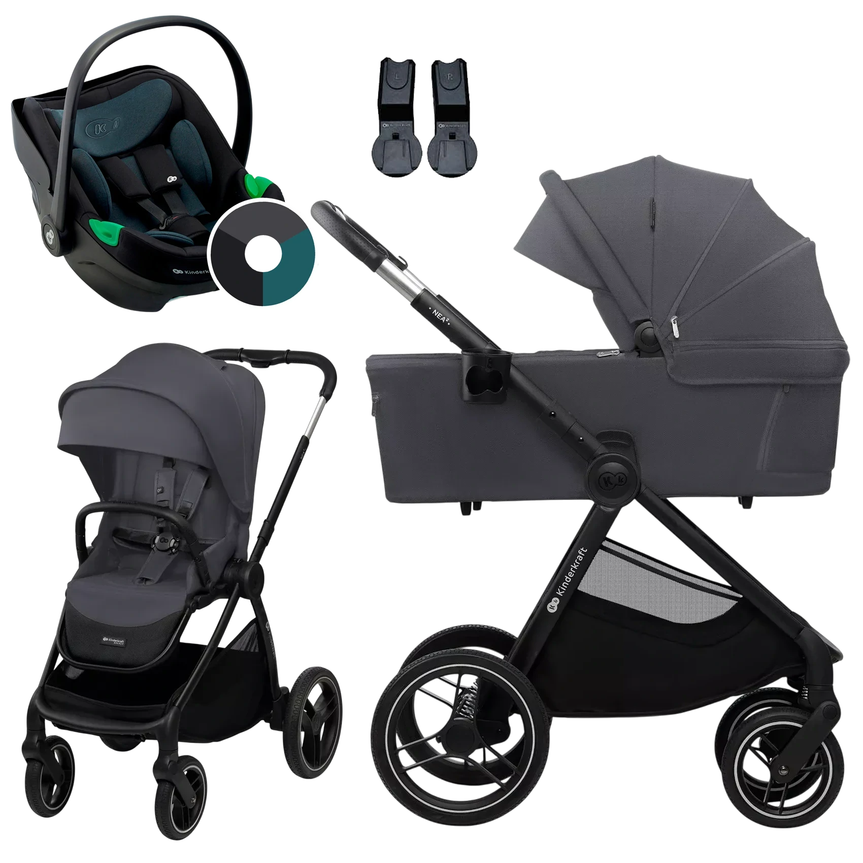 Kinderkraft Nea 2 + Kinderkraft i-Care +GRATIS - 3w1 | Deep Grey