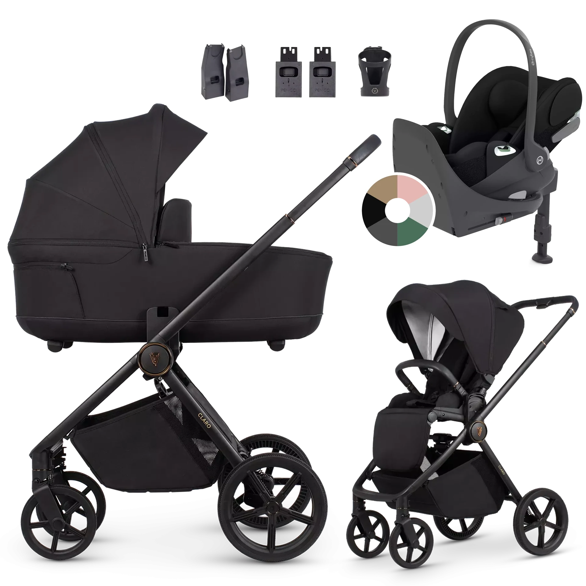 Venicci Claro + Cybex Cloud T + baza T +AKCESORIA - 4w1 | Noir