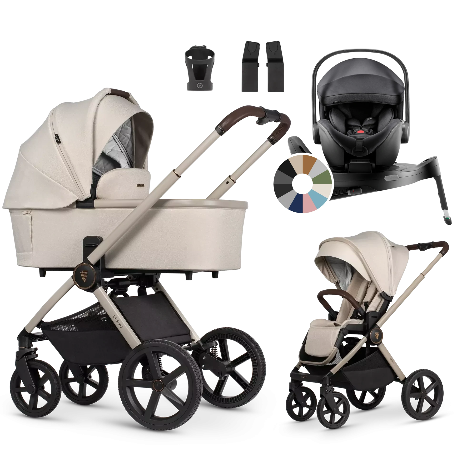 Venicci Upline 2 + Britax Römer Baby-Safe Pro + baza +AKCESORIA - 4w1 | Stone Beige