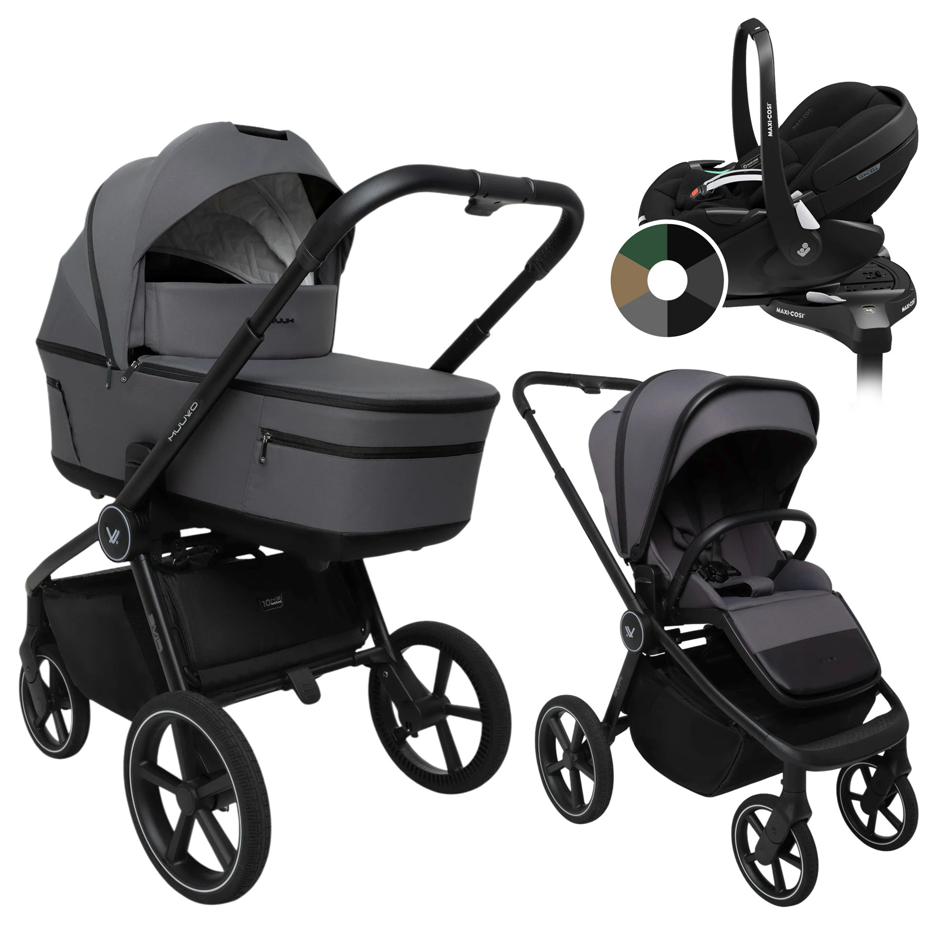Muuvo Five + Maxi-Cosi Pebble 360 Pro2 + baza +GRATIS - 4w1 | Iron Graphite
