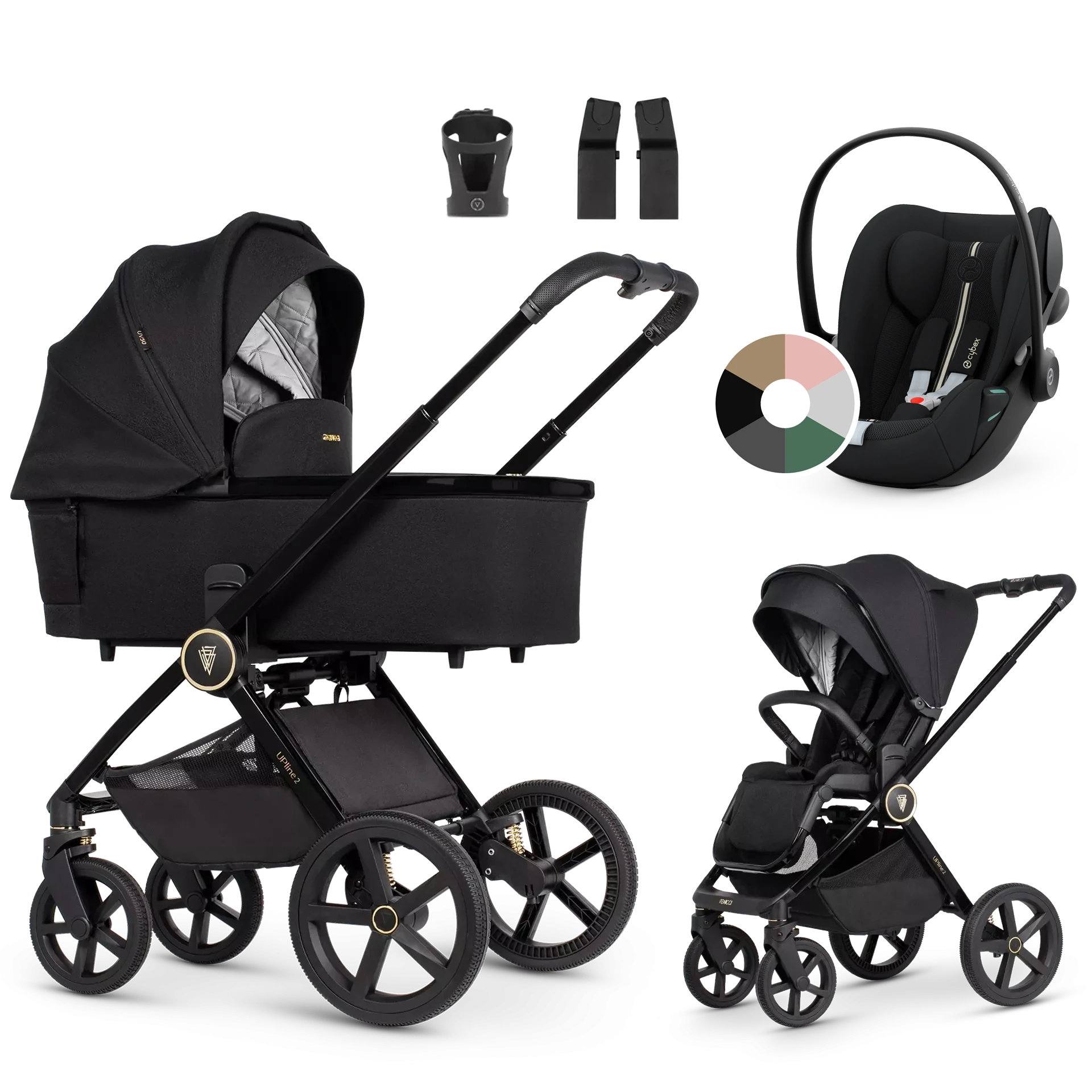 Venicci Upline 2 + Cybex Cloud G i-Size +AKCESORIA - 3w1 | All Black