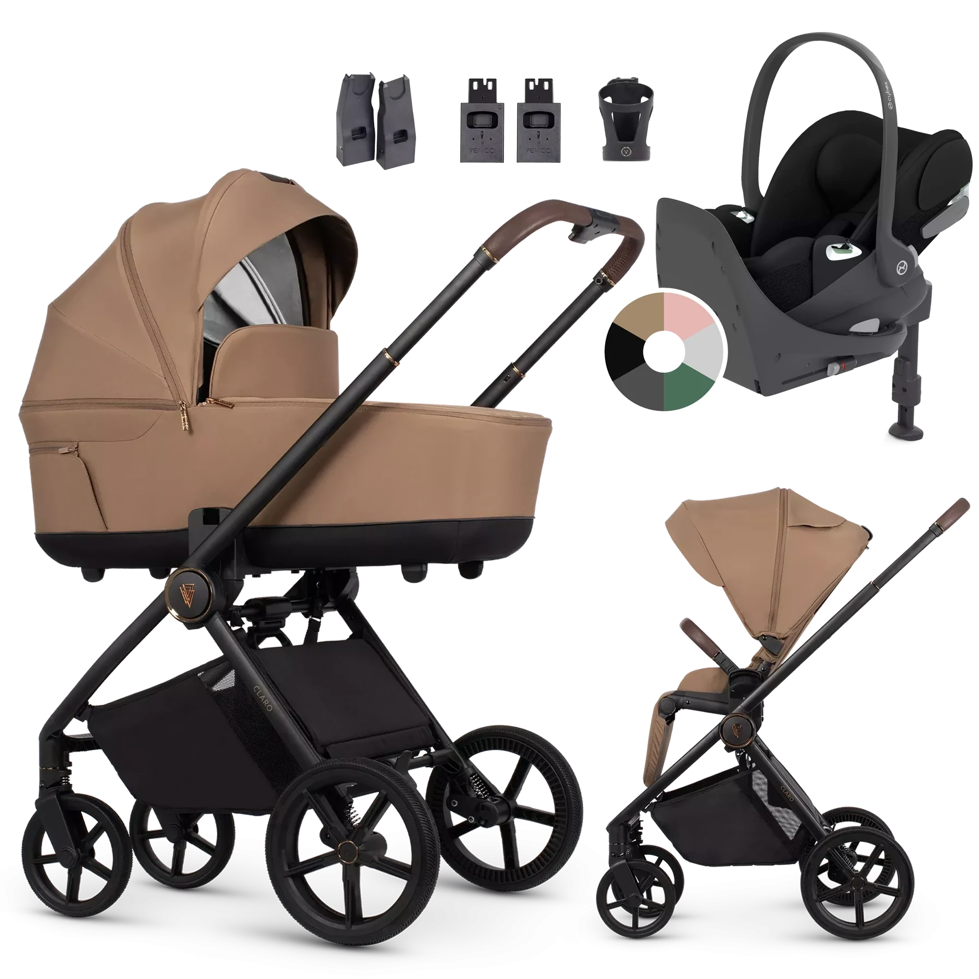 Venicci Claro + Cybex Cloud T + baza T +AKCESORIA - 4w1 | Caramel