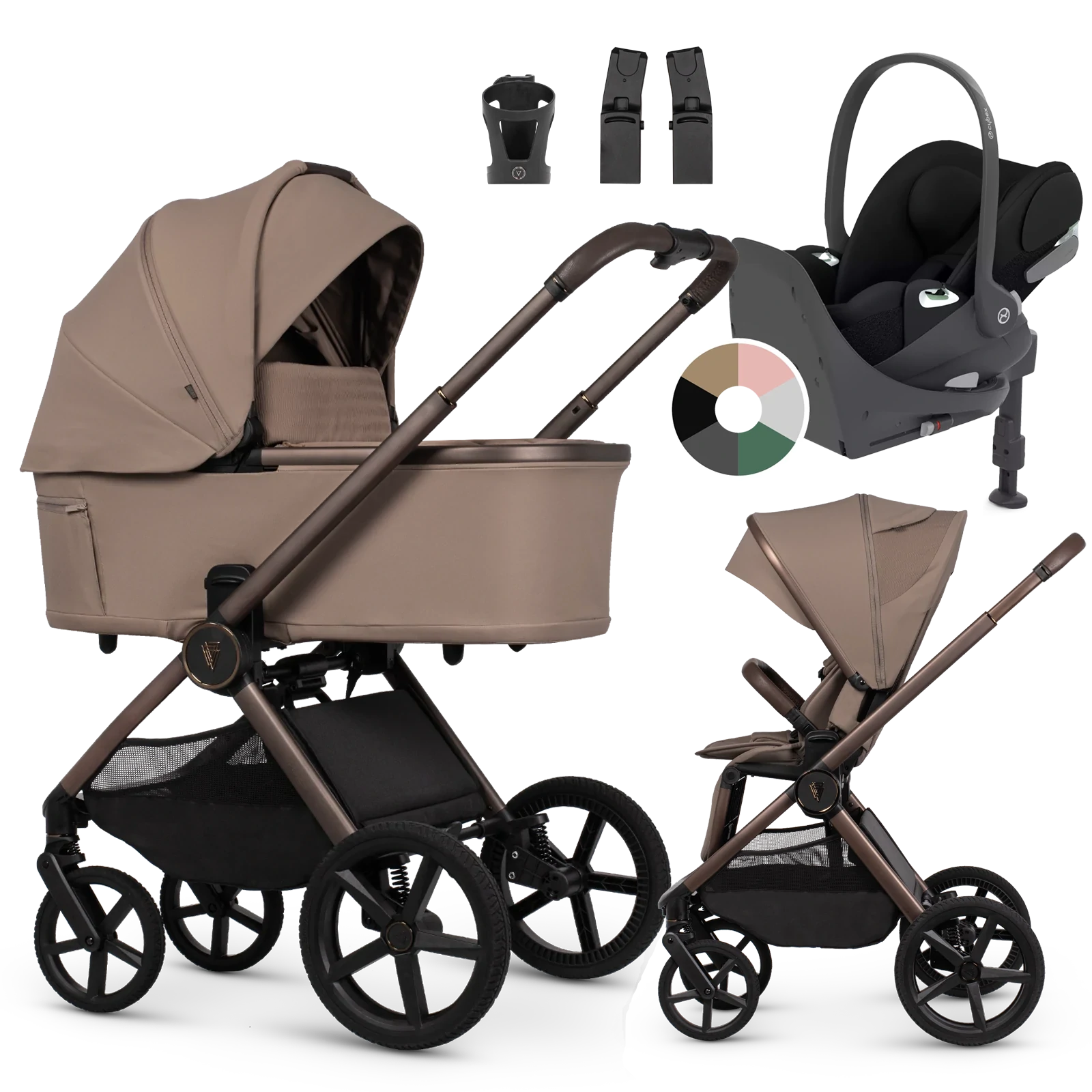 Venicci Upline 3 + Cybex Cloud T + baza T + AKCESORIA - 4w1 | Sand