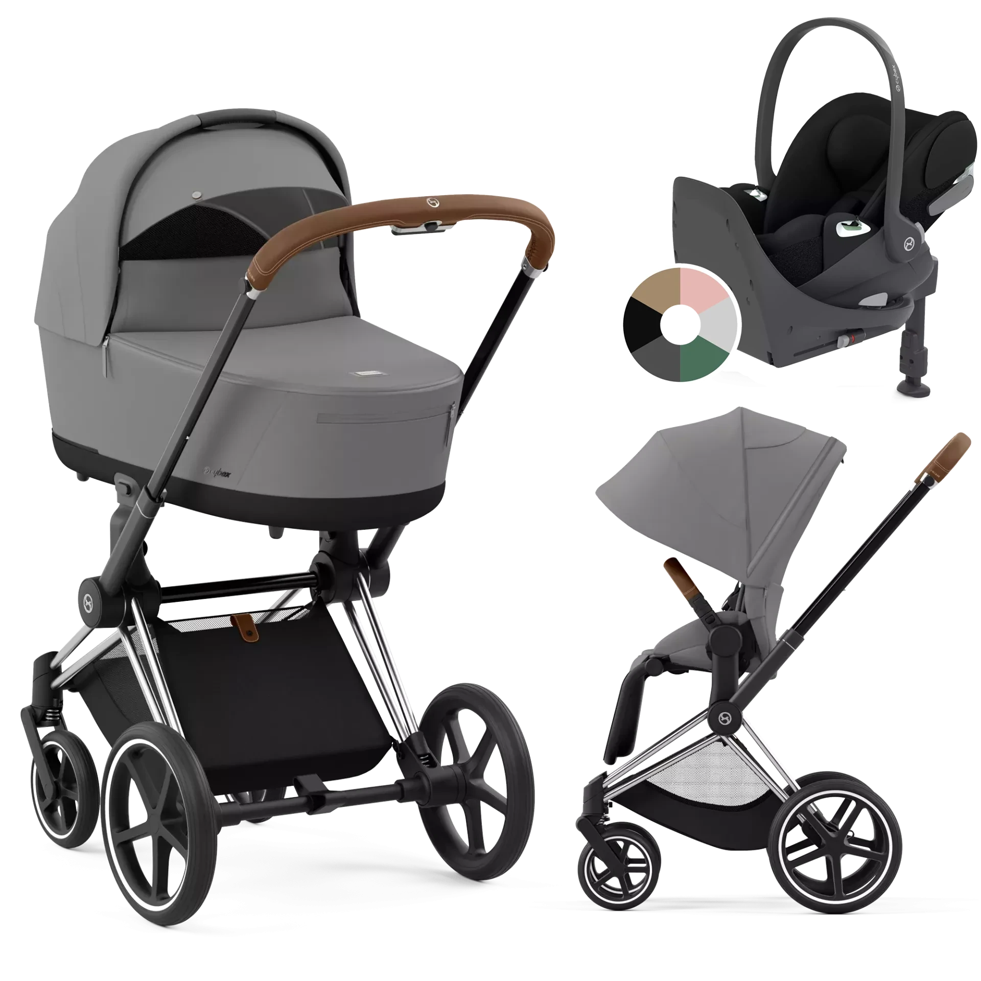 Cybex Priam 4.0 + Cybex Cloud T i-Size + baza T - 4w1 | Mirage Grey (Chrome Brown Frame)
