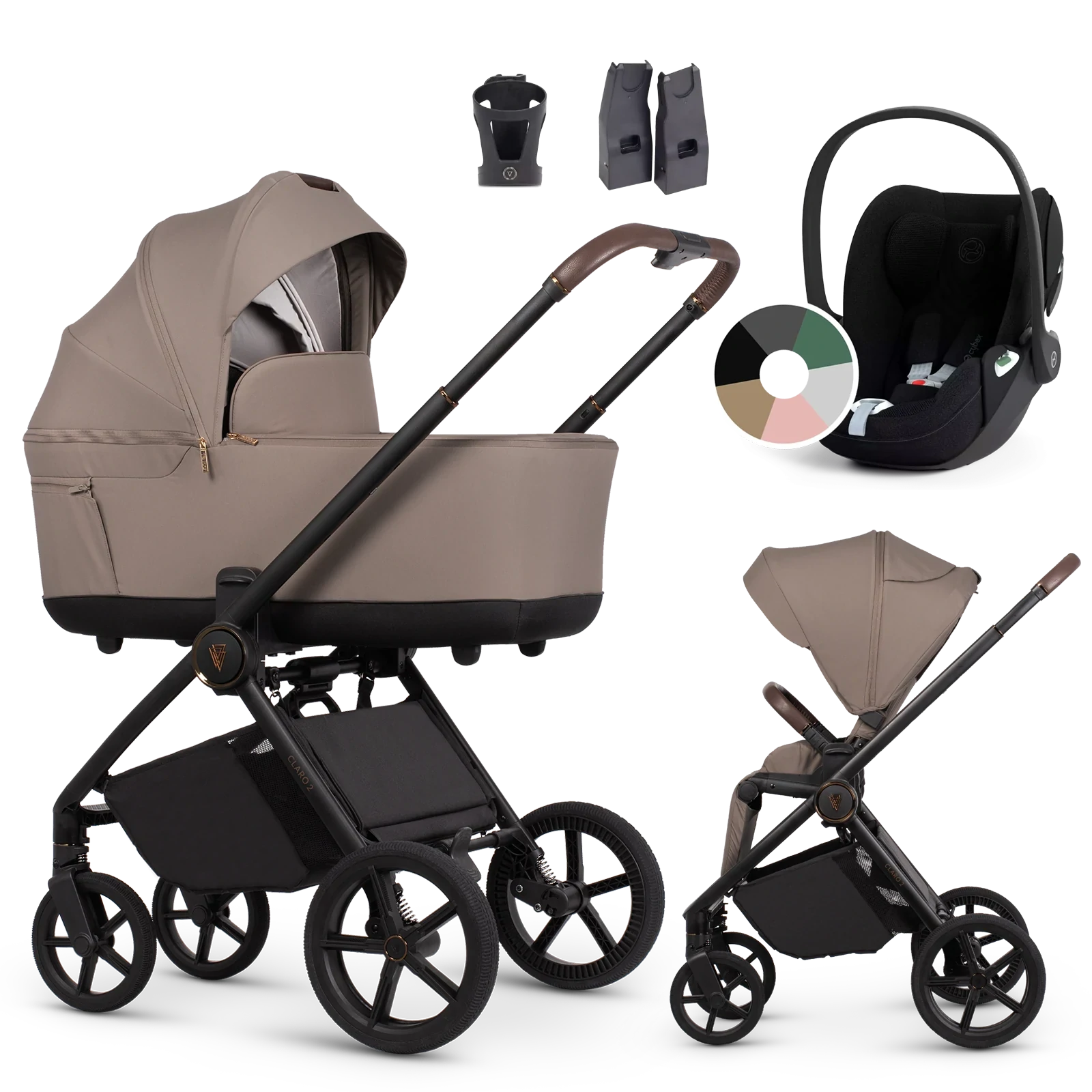 Venicci Claro 2 + Cybex Cloud T i-Size + AKCESORIA - 3w1 | Almond