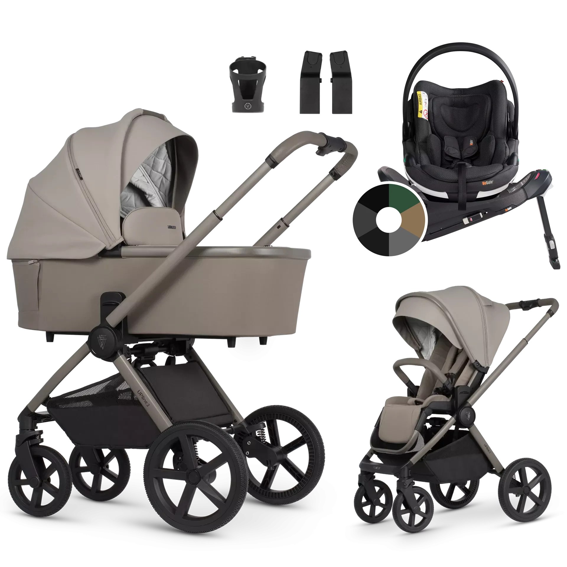 Venicci Upline 2 + BeSafe Go Beyond + baza Beyond +AKCESORIA - 4w1 | Taupe