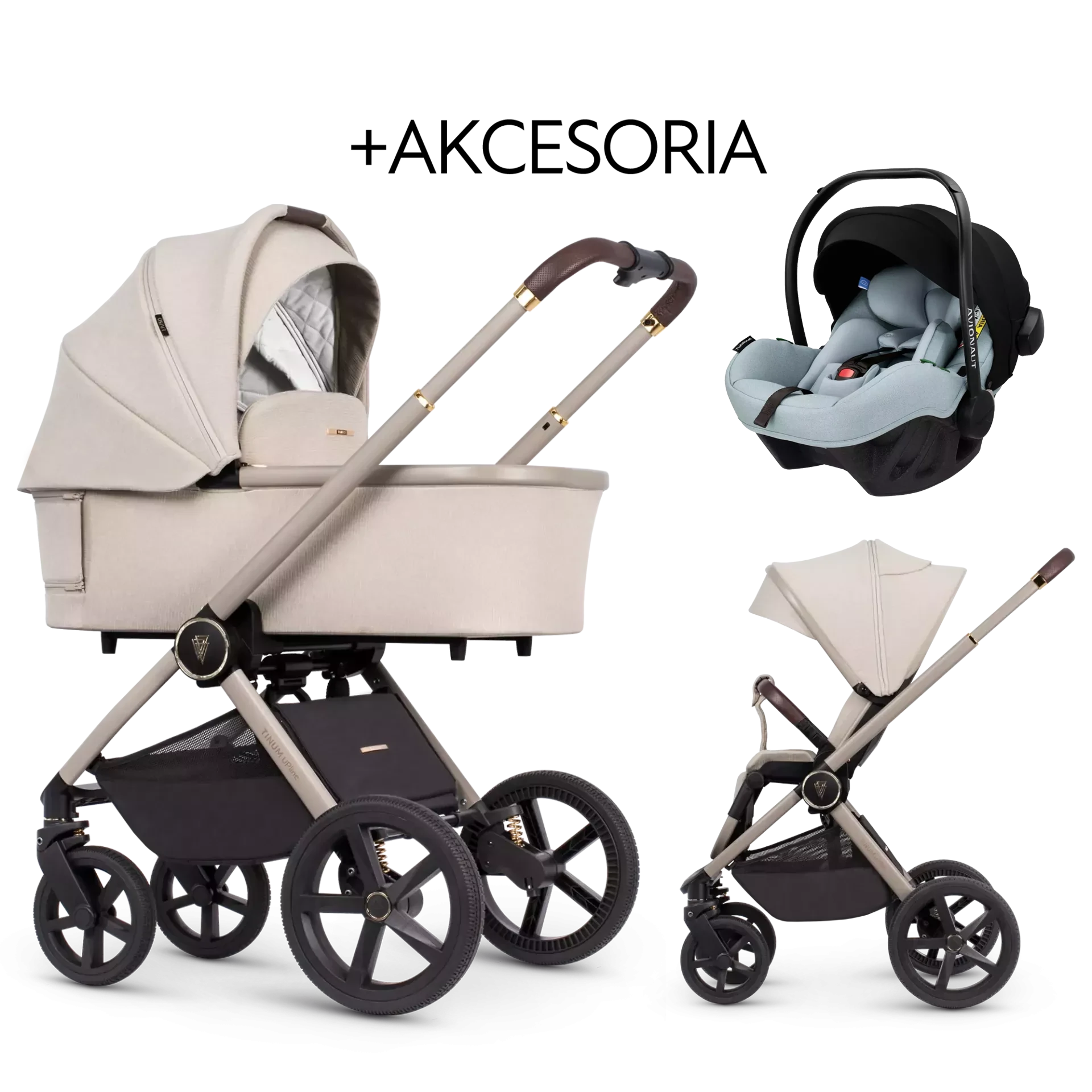 Venicci Tinum Upline + Avionaut Pixel Pro 2.0 C + AKCESORIA - 3w1 | Stone Beige