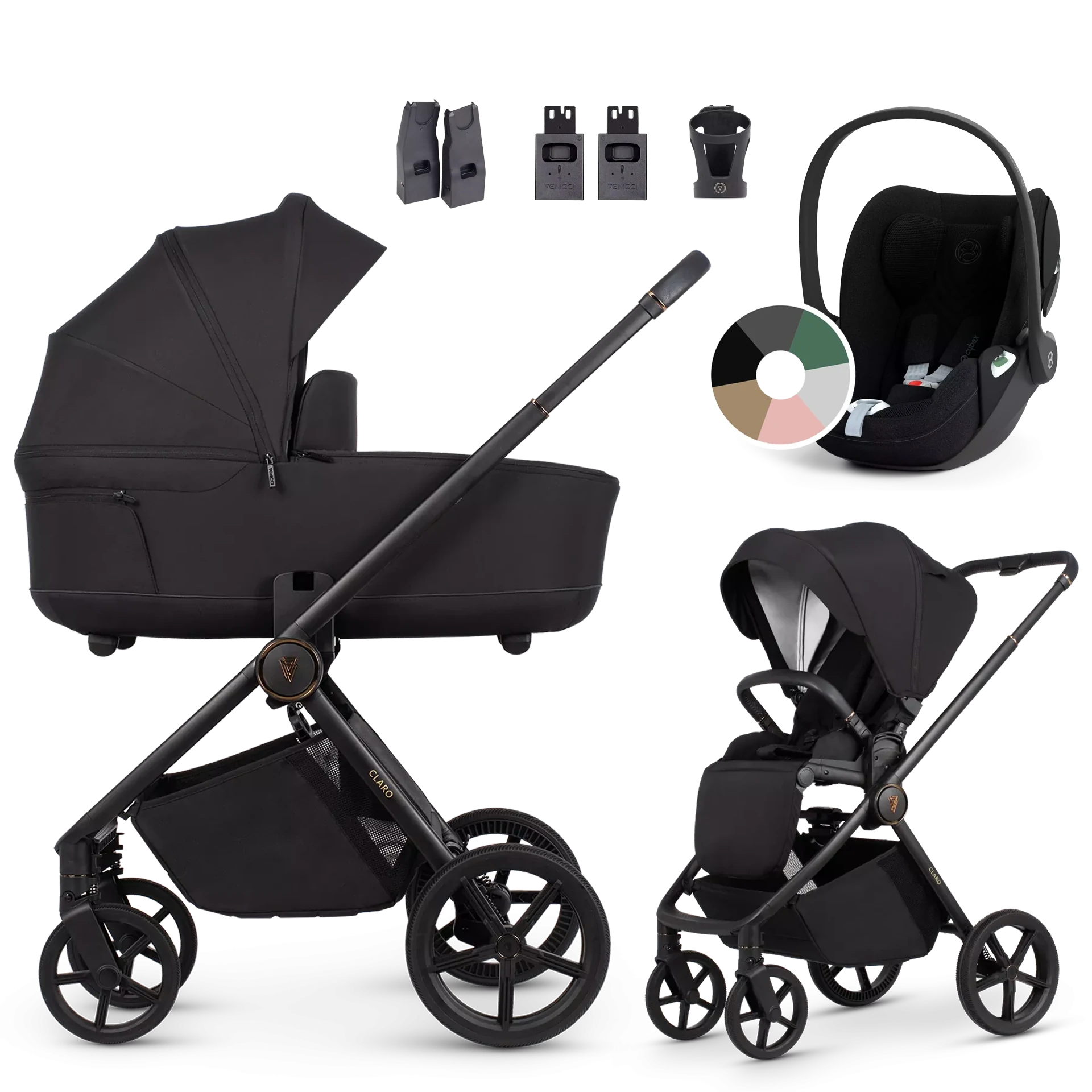 Venicci Claro + Cybex Cloud T i-Size +AKCESORIA - 3w1 | Noir