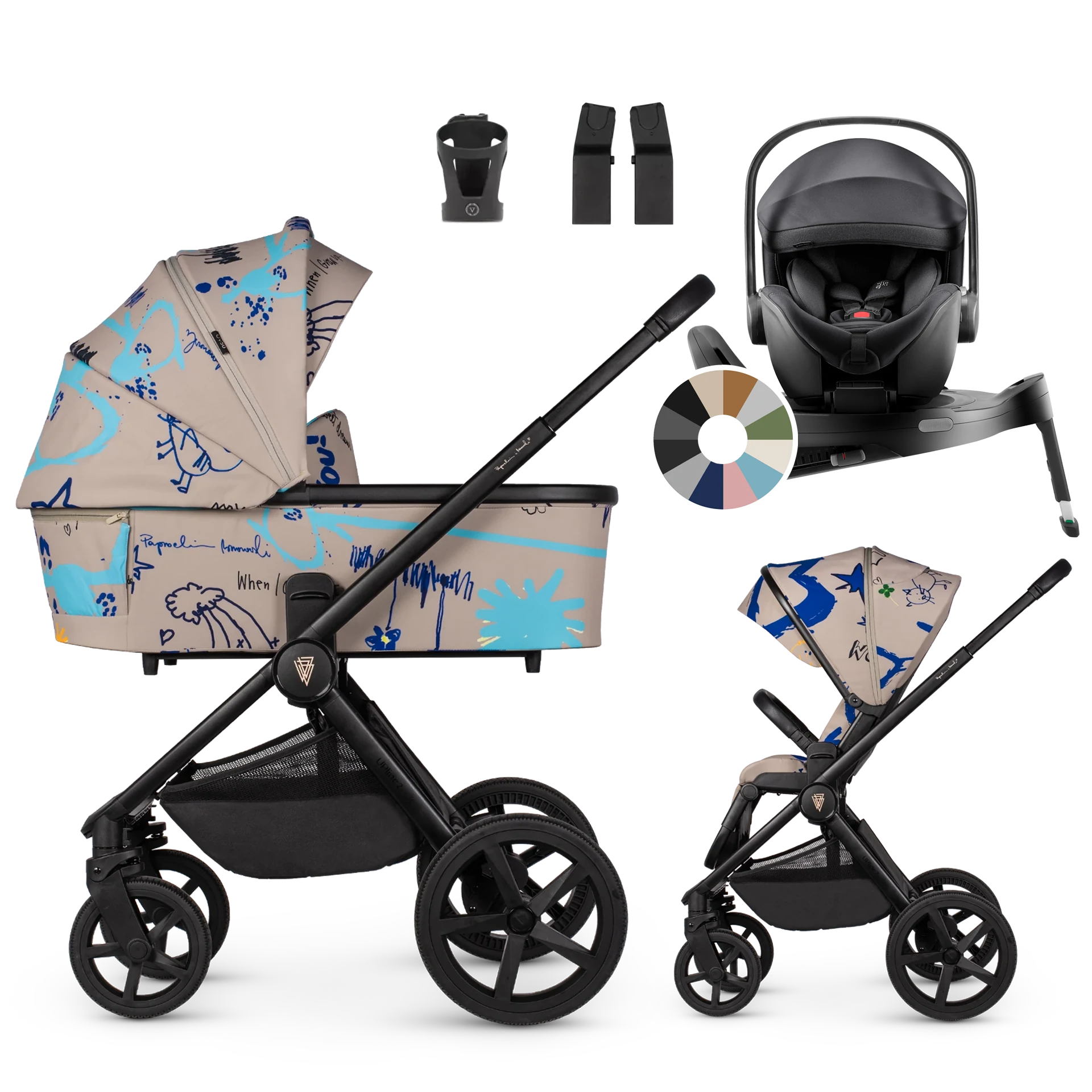 Venicci Upline 2 + Britax Römer Baby-Safe Pro + baza +AKCESORIA - 4w1 | Beige