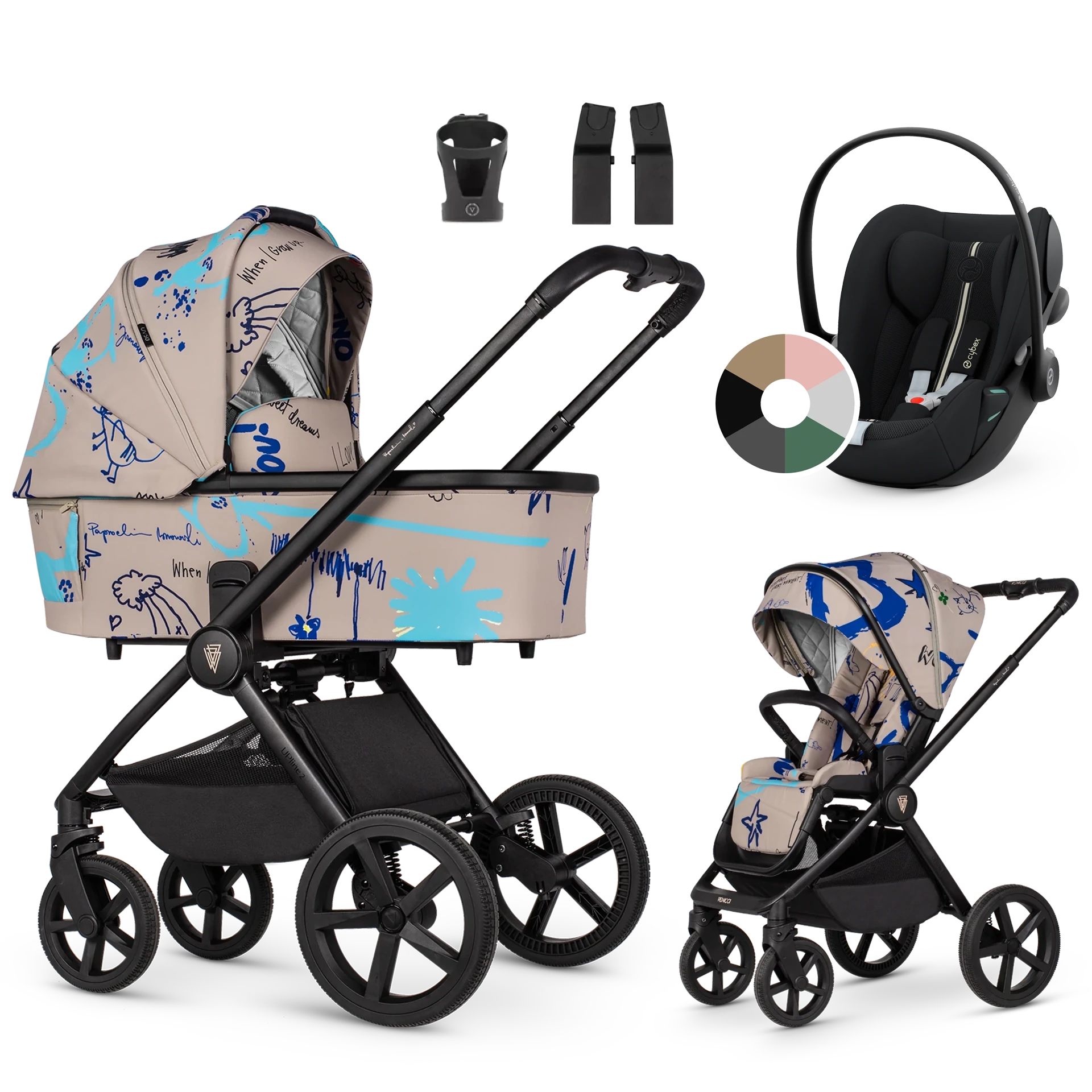 Venicci Upline 2 + Cybex Cloud G i-Size +AKCESORIA - 3w1 | Beige