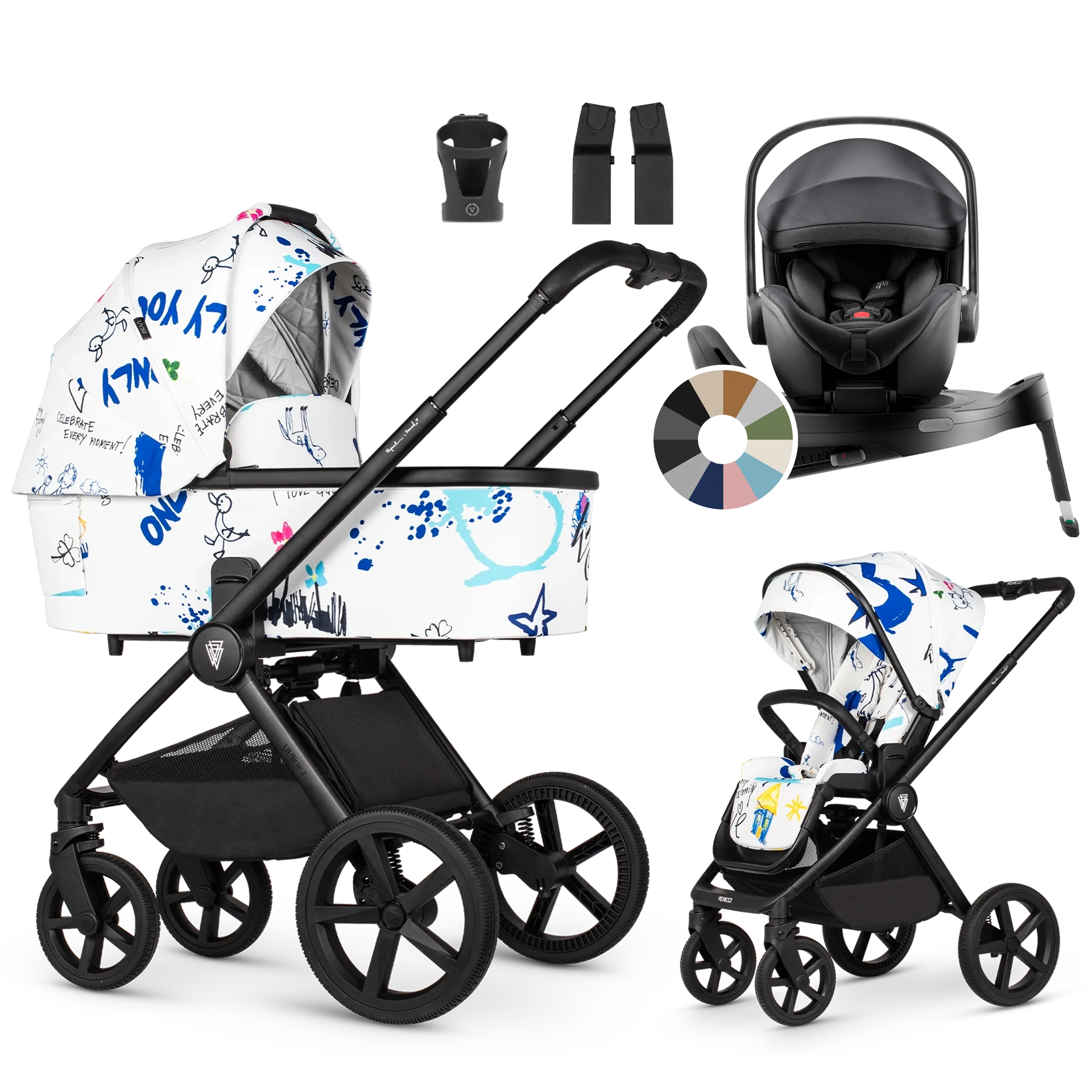 Venicci Upline 2 + Britax Römer Baby-Safe Pro + baza +AKCESORIA - 4w1 | White