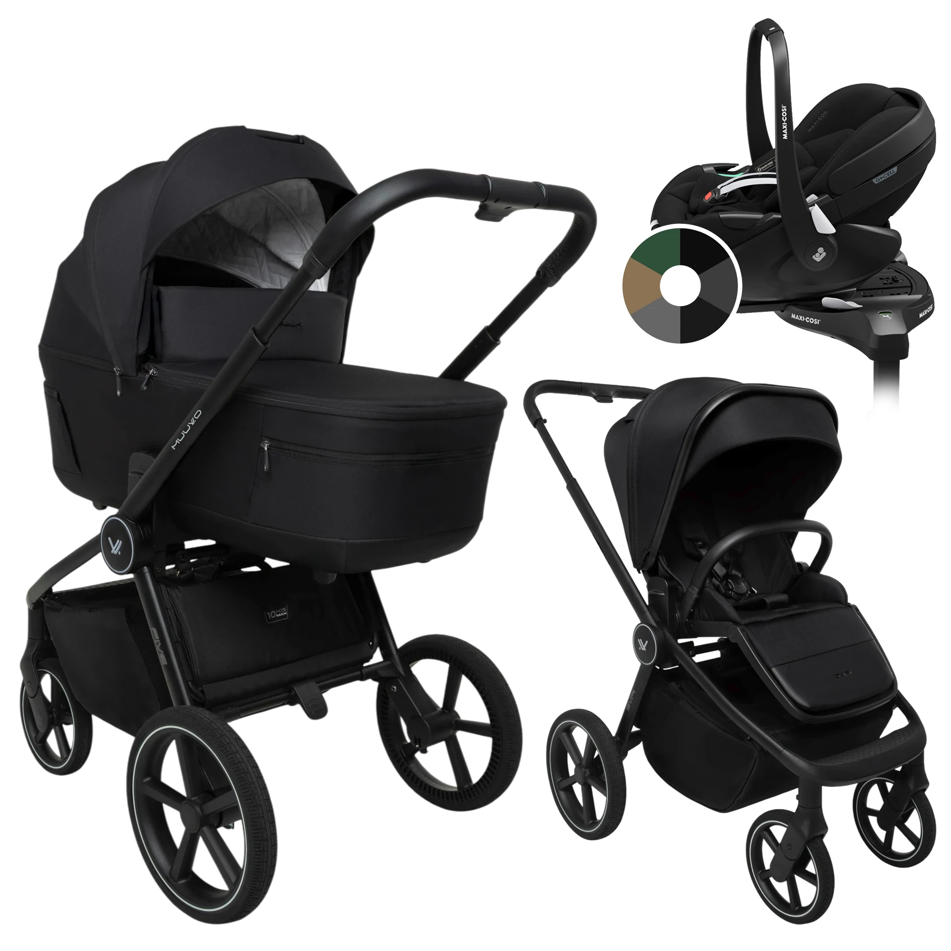Muuvo Five + Maxi-Cosi Pebble 360 Pro2 + baza +GRATIS - 4w1 | Classic Black