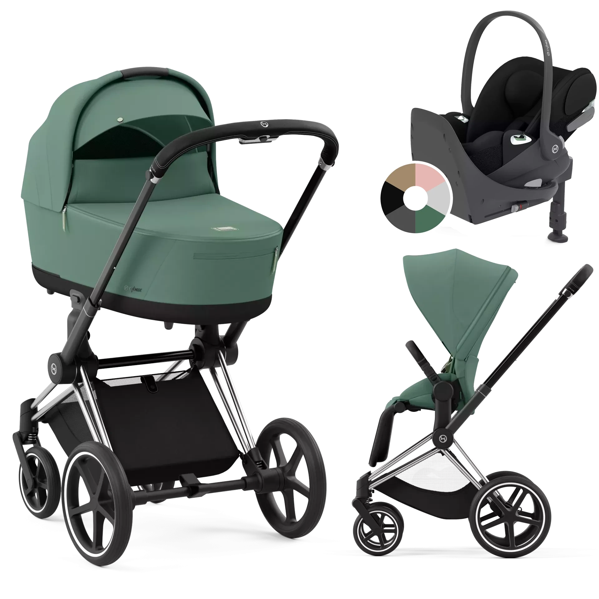 Cybex Priam 4.0 + Cybex Cloud T i-Size + baza T - 4w1 | Leaf Green (Chrome Black Frame)