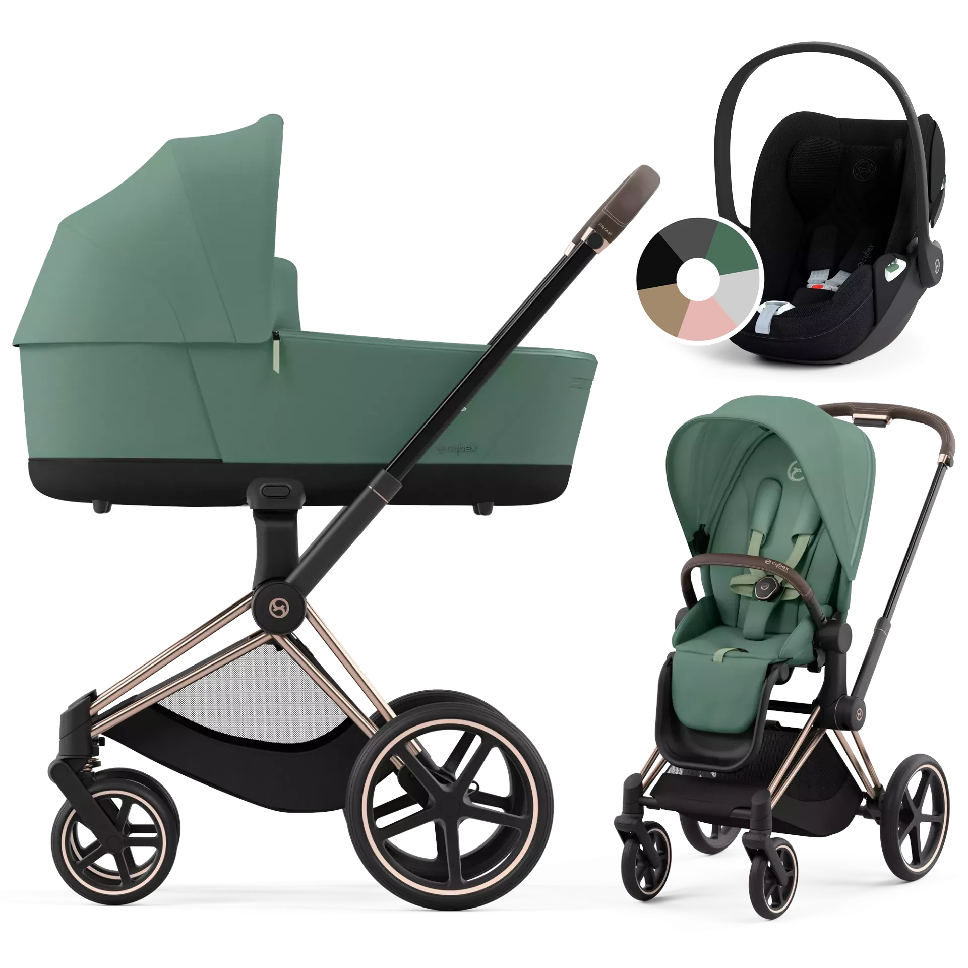 Cybex Priam 4.0 + Cybex Cloud T i-Size - 3w1 | Leaf Green (Rosegold Frame)