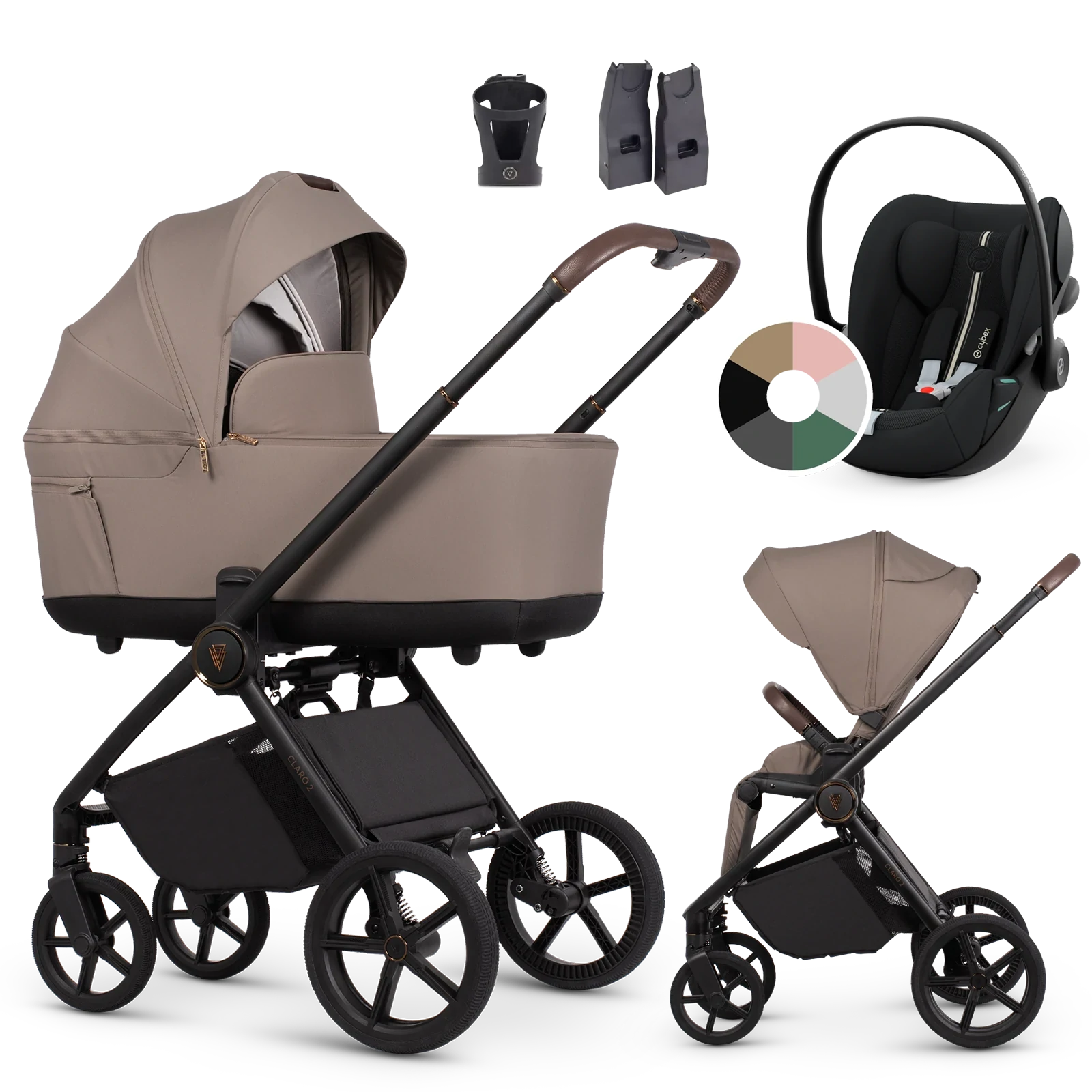Venicci Claro 2 + Cybex Cloud G3 i-Size + AKCESORIA - 3w1 | Almond