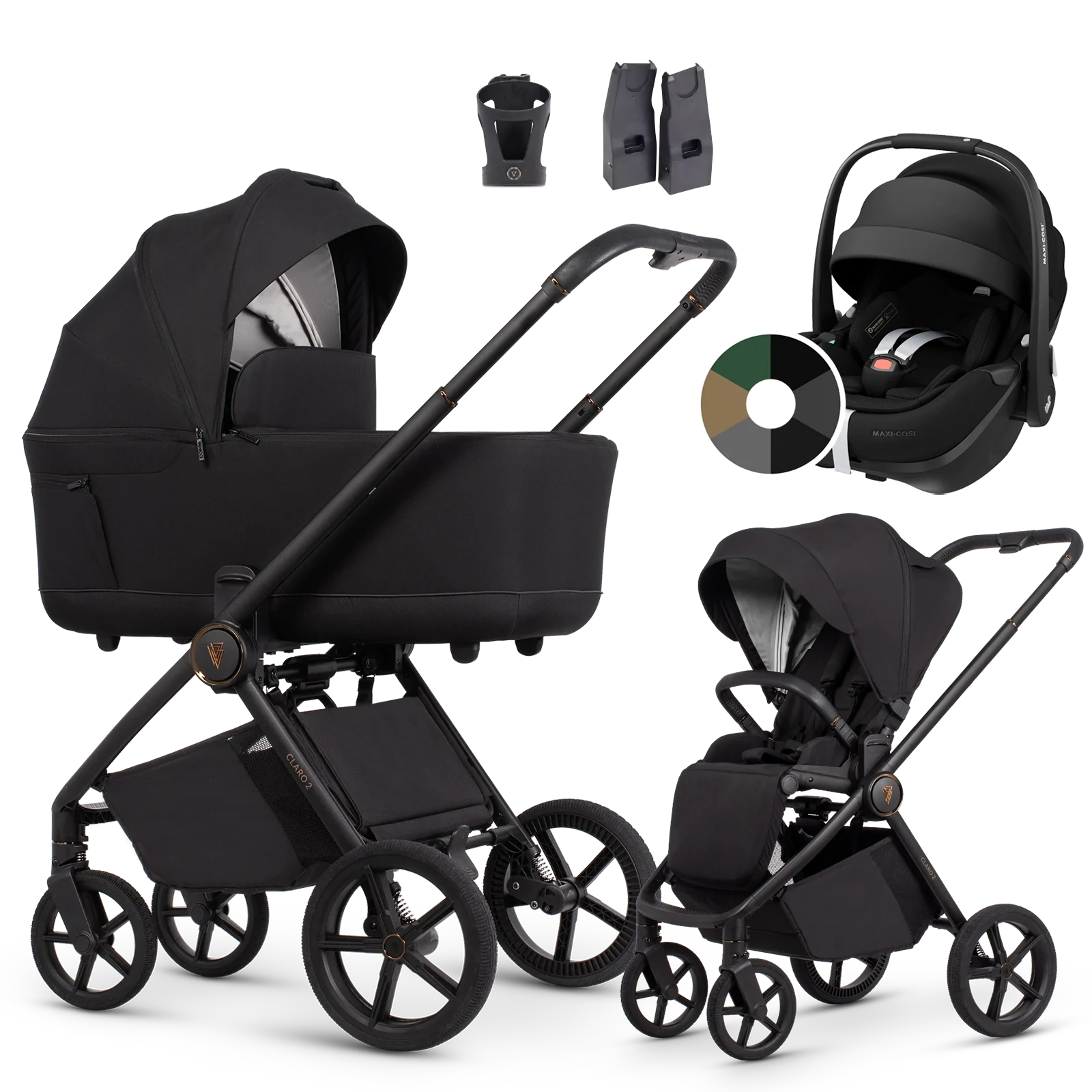 Venicci Claro 2 + Maxi-Cosi Pebble 360 Pro2 + AKCESORIA - 3w1 | Noir