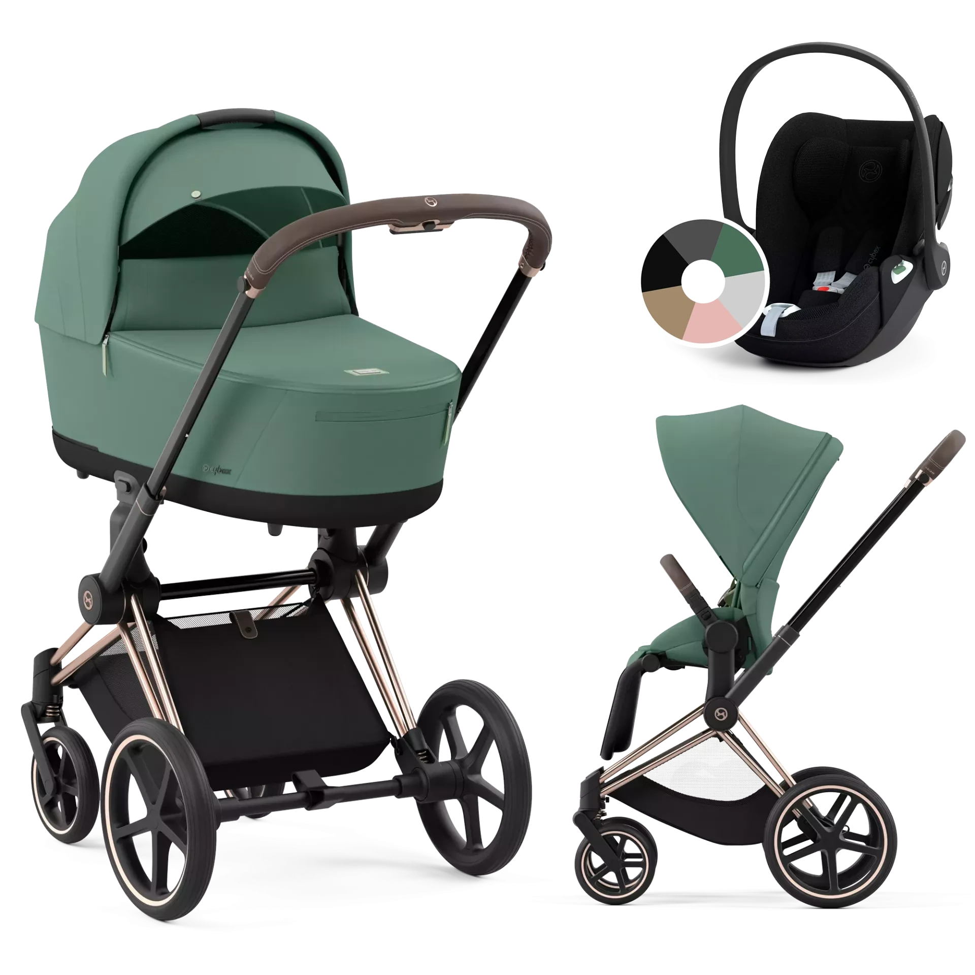 Cybex Priam 4.0 + Cybex Cloud T i-Size - 3w1 | Leaf Green (Rosegold Frame)