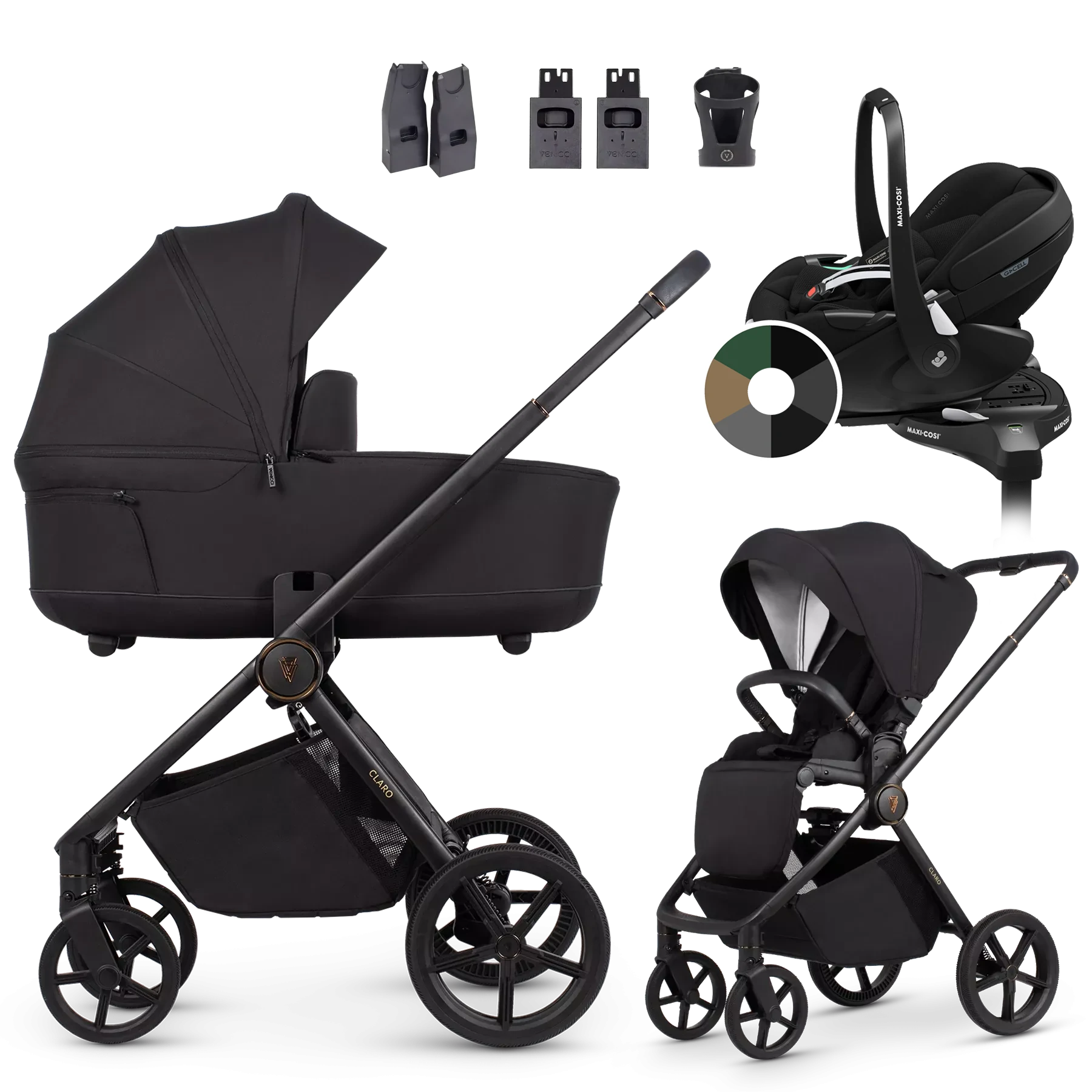 Venicci Claro + Maxi-Cosi Pebble 360 Pro2 + baza +AKCESORIA - 4w1 | Noir