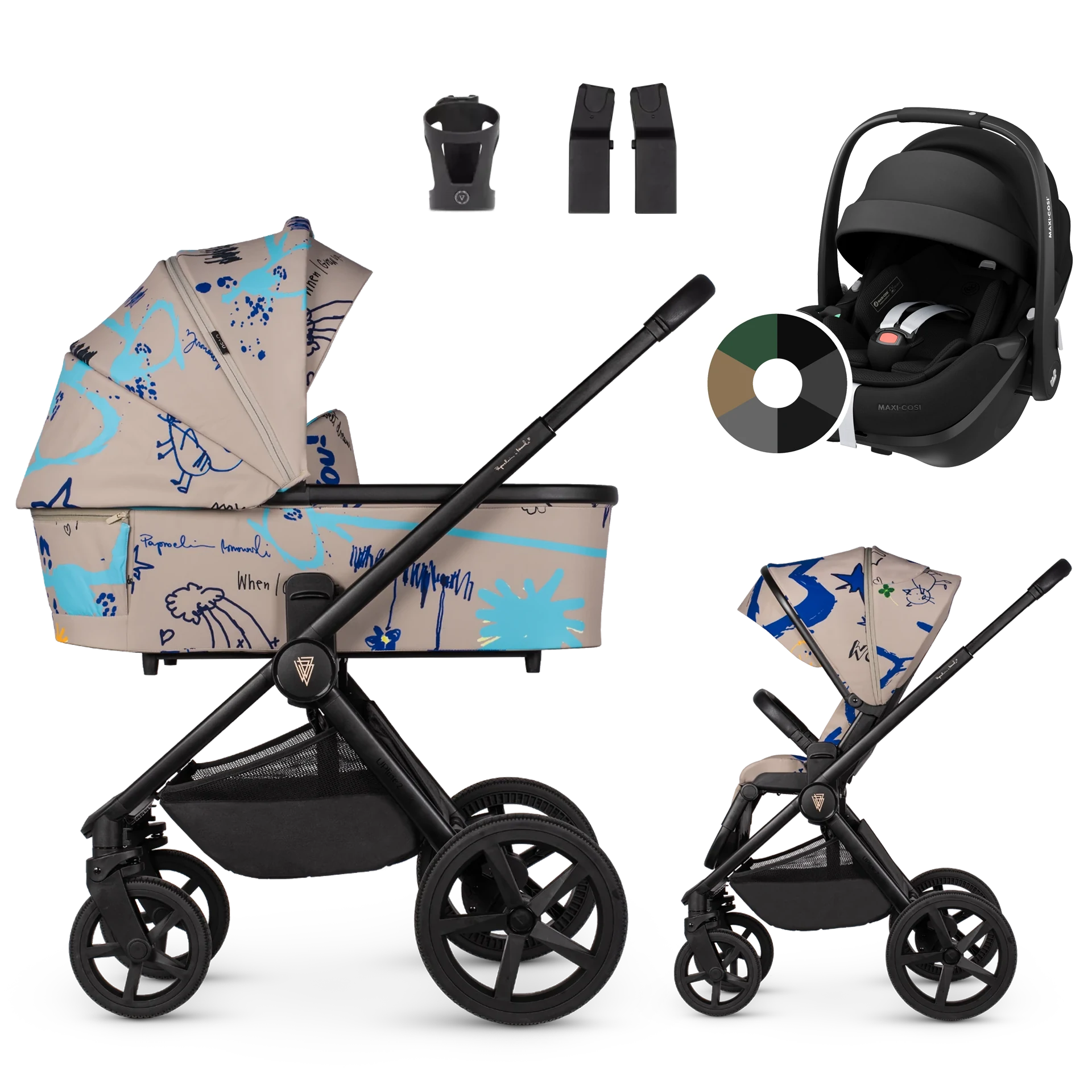 Venicci Upline 2 + Maxi-Cosi Pebble 360 Pro2 +AKCESORIA - 3w1 | Beige
