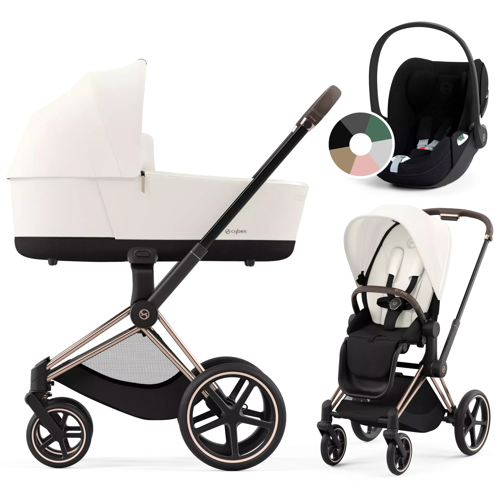 Cybex Priam 4.0 + Cybex Cloud T i-Size - 3w1 | Off White (Rosegold Frame)