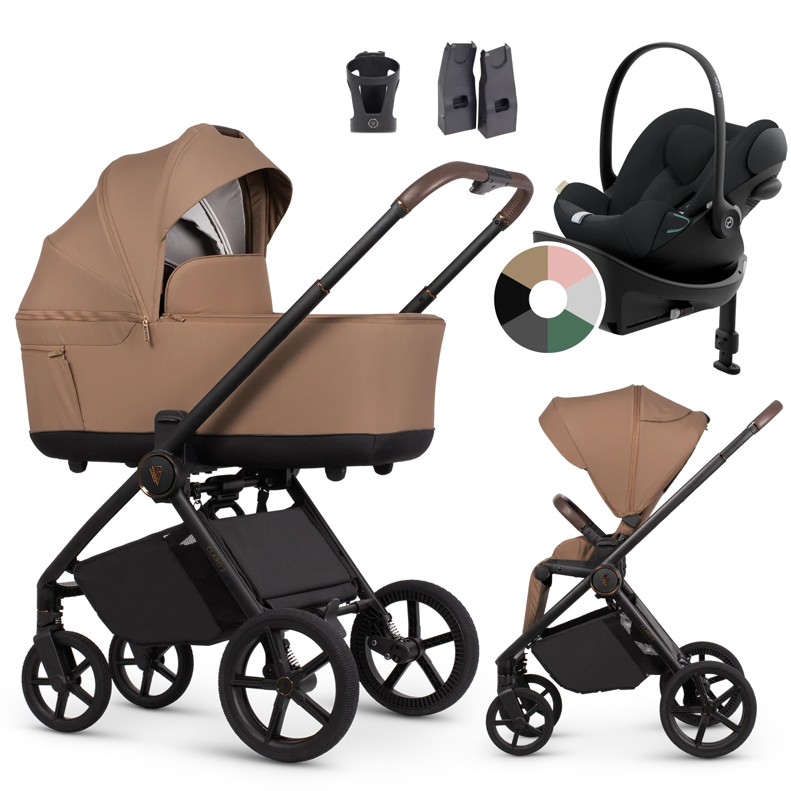 Venicci Claro 2 + Cybex Cloud G3 + baza G3 + AKCESORIA - 4w1 | Caramel