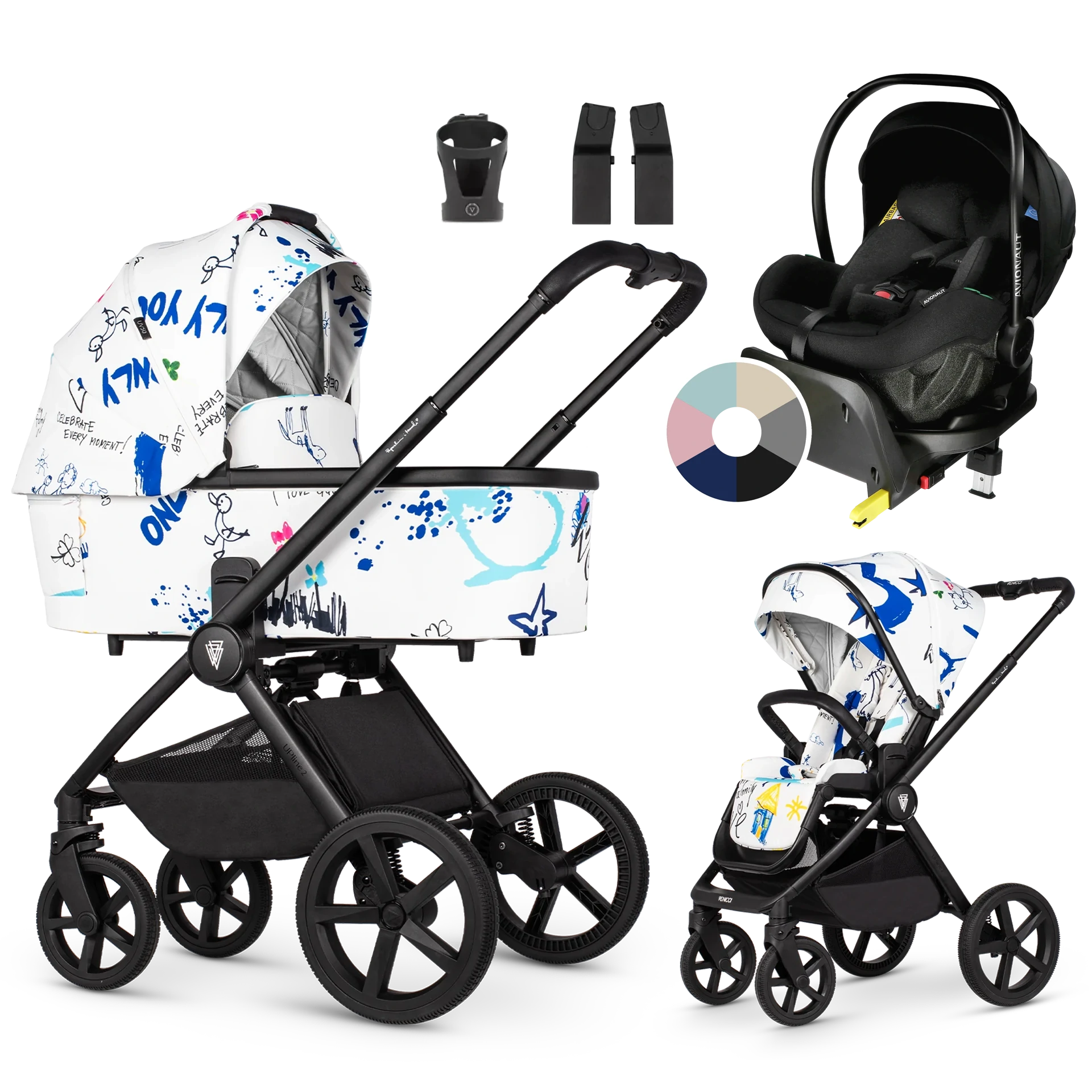 Venicci Upline 2 + Avionaut Pixel Pro 2.0 C + baza IQ Orbit +AKCESORIA - 4w1 | White