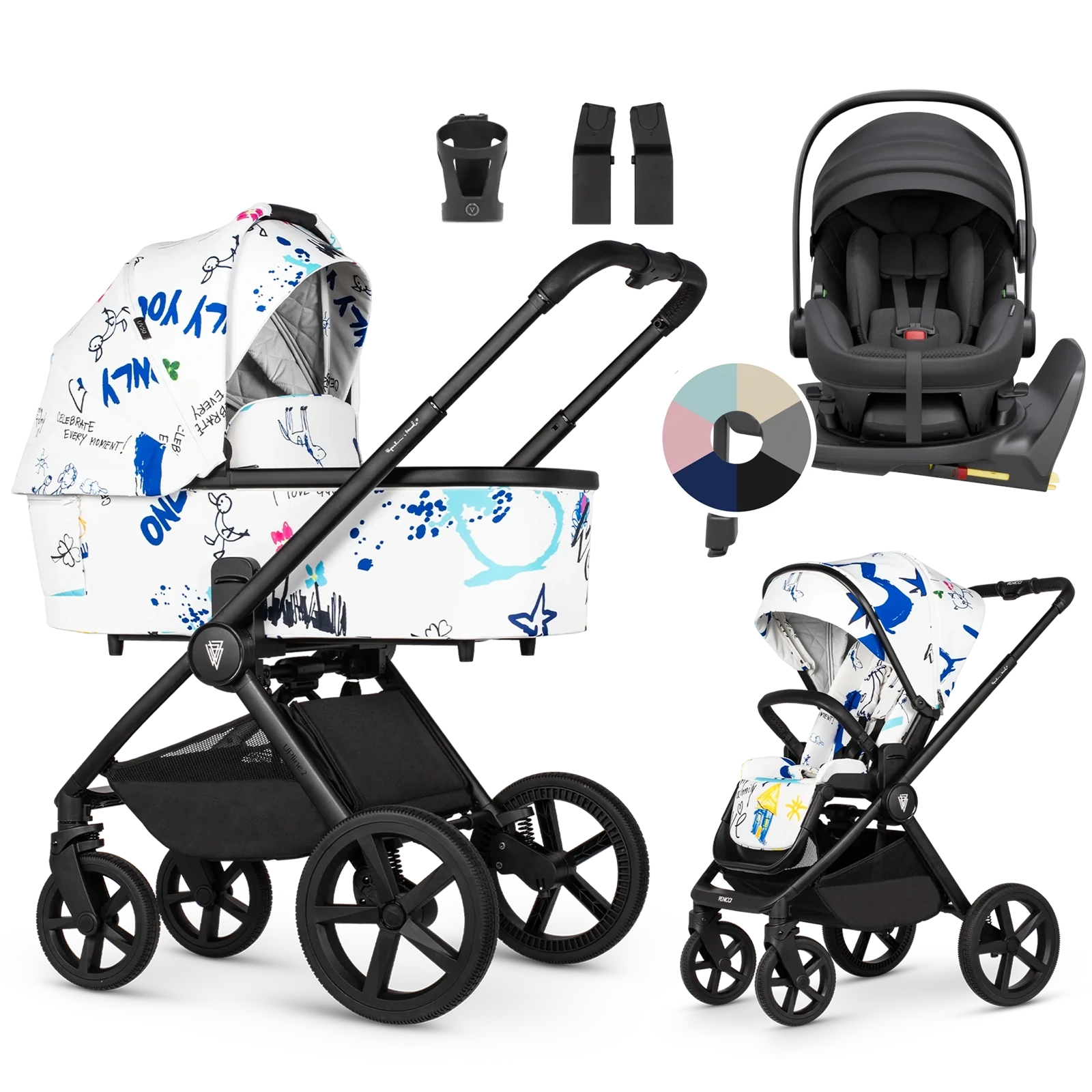 Venicci Upline 2 + Avionaut Pixel 3 + baza IQ Orbit + AKCESORIA - 4w1 | White