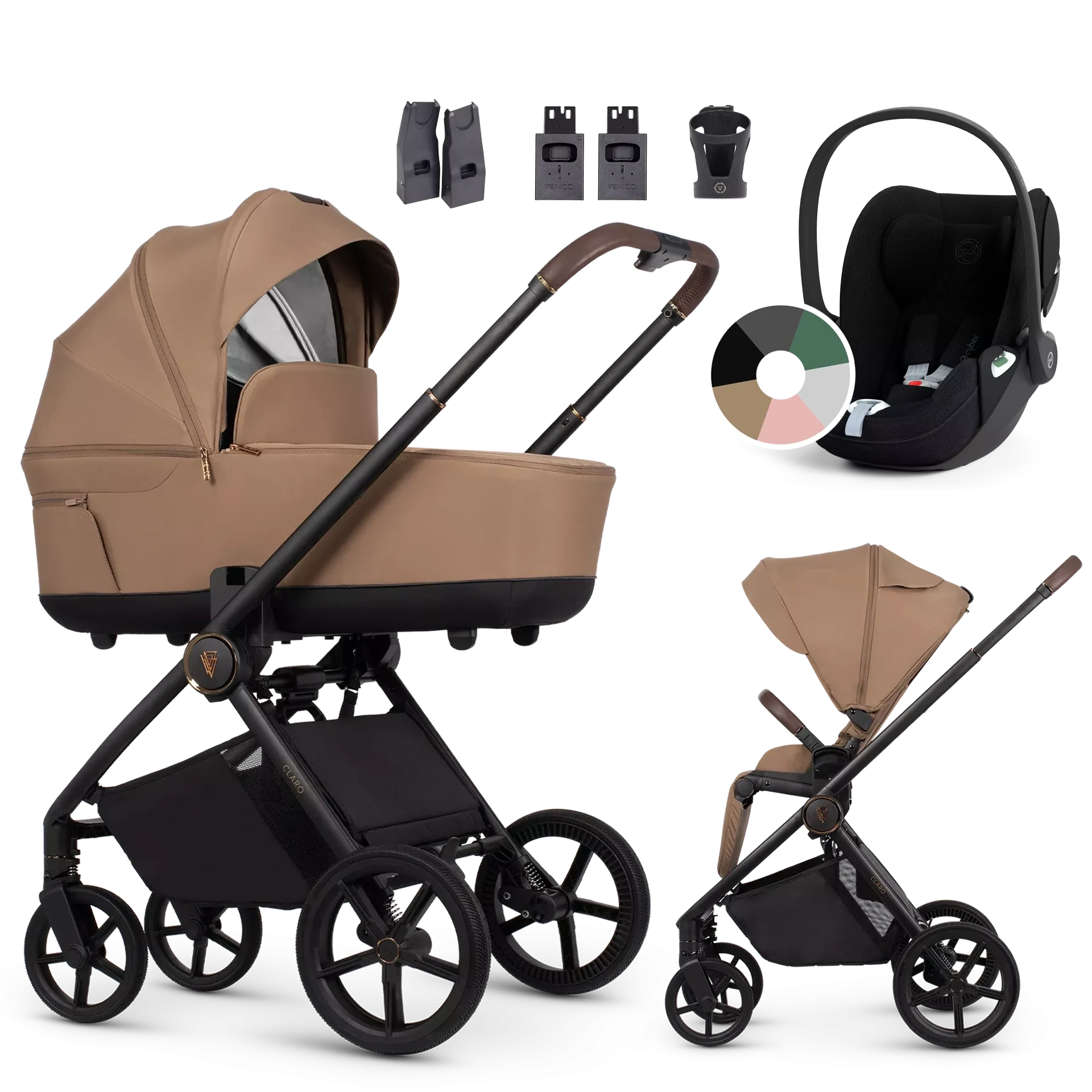 Venicci Claro + Cybex Cloud T i-Size +AKCESORIA - 3w1 | Caramel