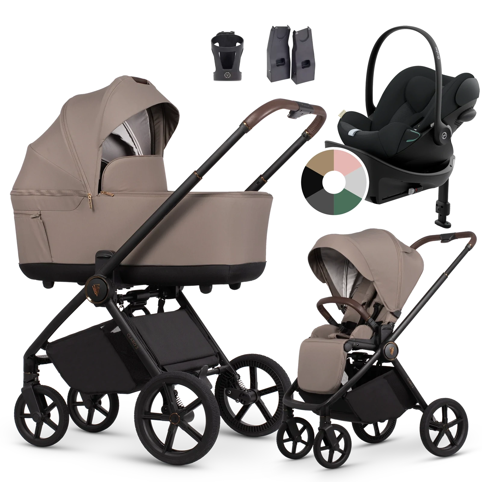 Venicci Claro 2 + Cybex Cloud G3 + baza G3 + AKCESORIA - 4w1 | Almond